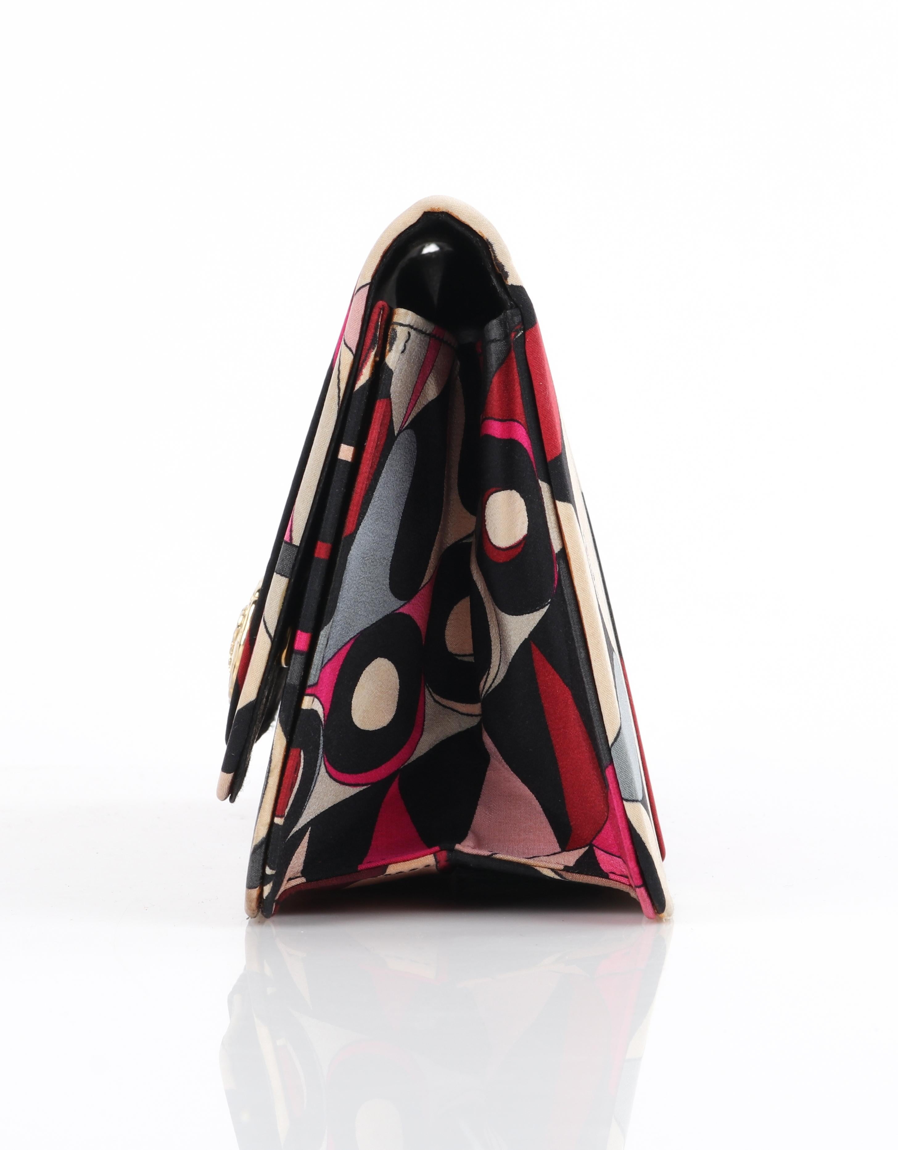 Black EMILIO PUCCI c.1960’s Multicolor Geometric Op Art Logo Silk Foldover Clutch Bag