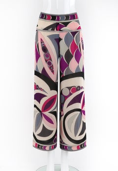 EMILIO PUCCI c.1960s Multicolor Scripture Print Silk Wide Leg Trouser Pants