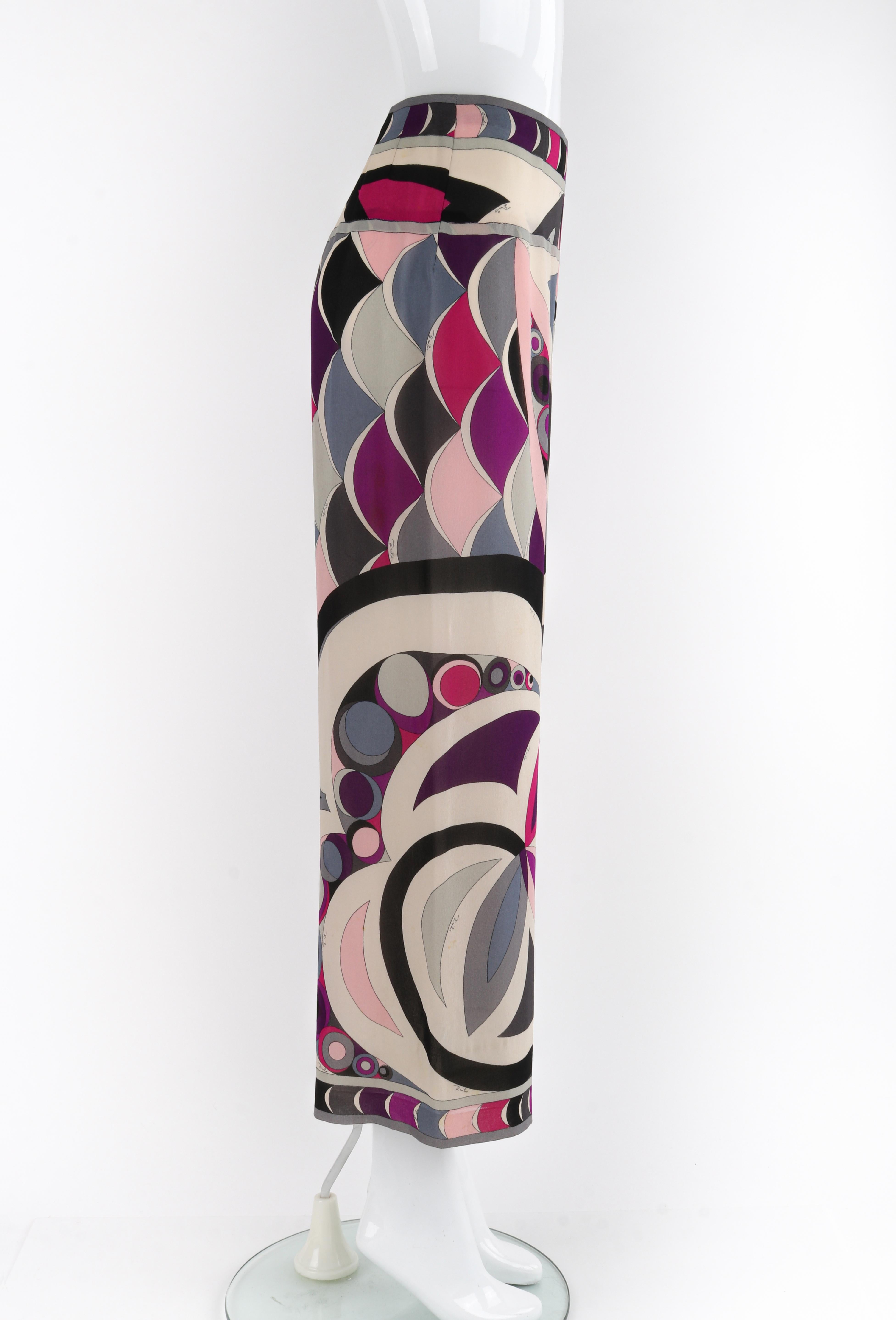 Pantalon à jambes larges Emilio Pucci en soie imprimé scripture multicolore (années 1960) Pour femmes en vente