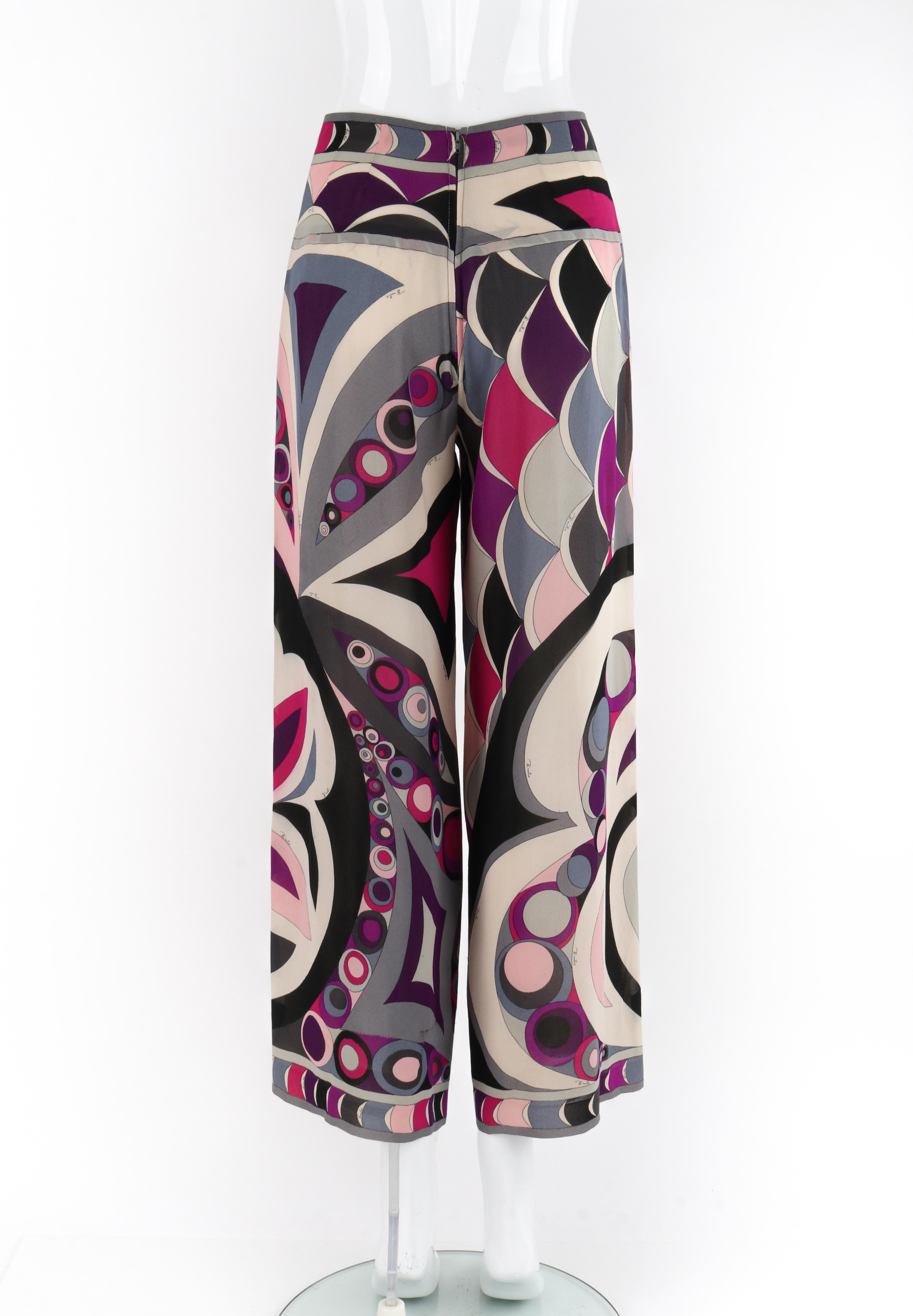 Women's EMILIO PUCCI c.1960s Multicolor Scripture Print Silk Wide Leg Trouser Pants For Sale