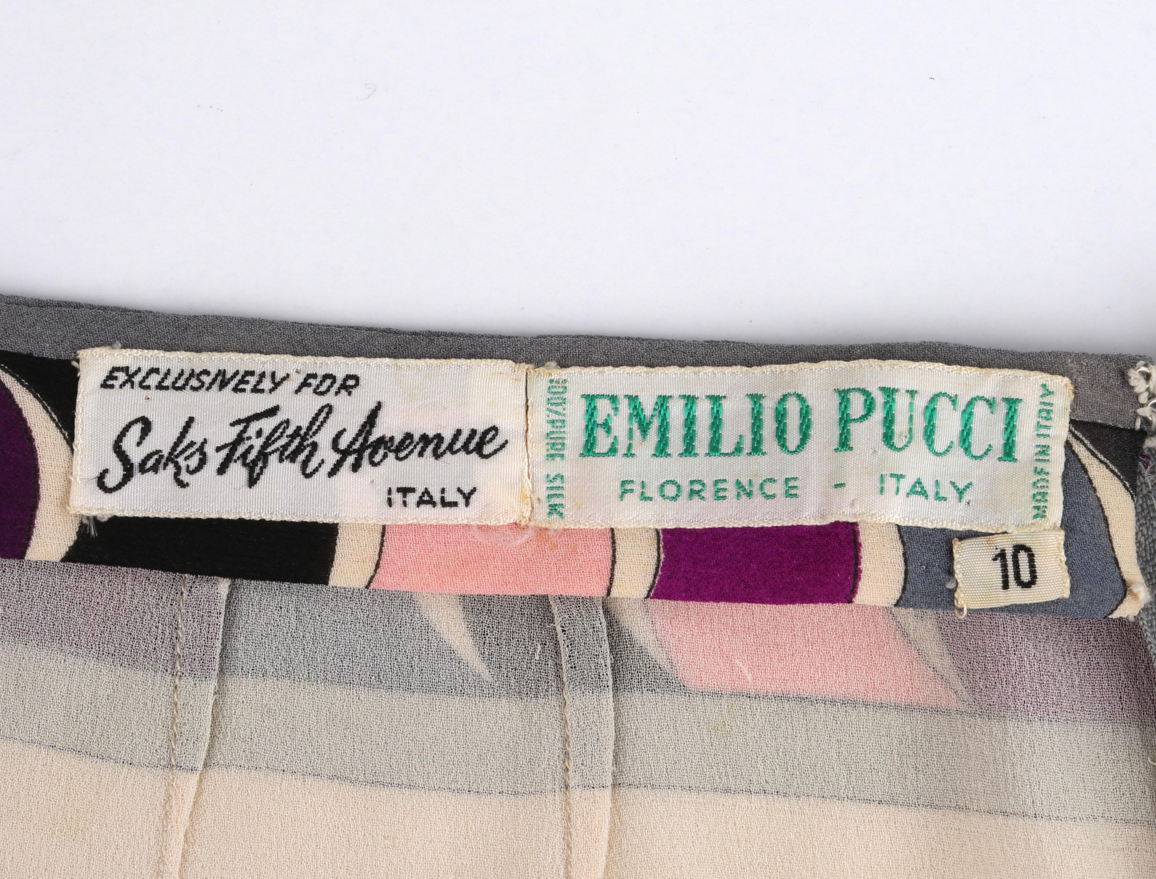 EMILIO PUCCI ca. 1960er Mehrfarbige Hose mit weitem Bein aus Seide mit Schriftdruck im Angebot 1