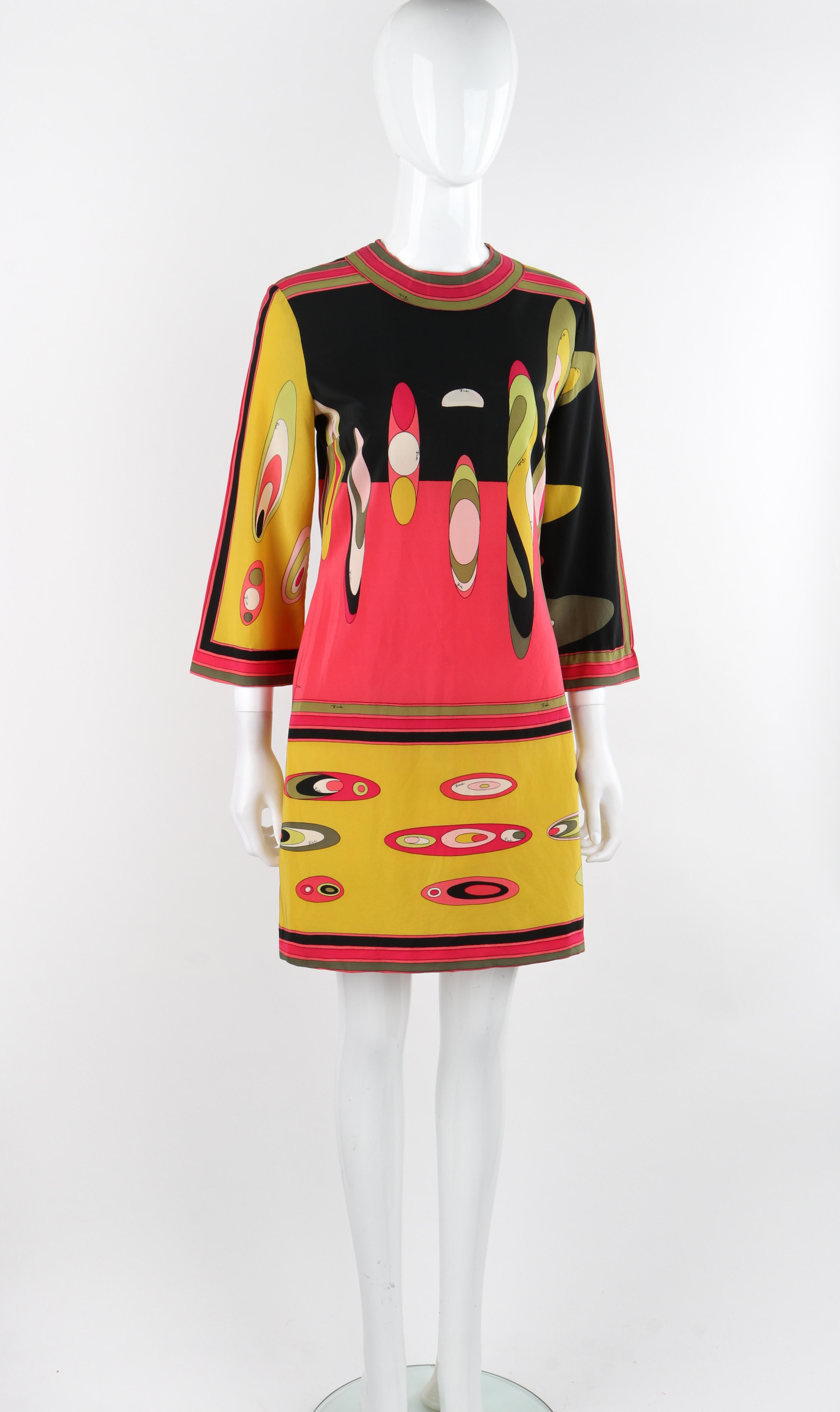 EMILIO PUCCI c.1960's Multicolor Silk Abstract Mod Print Tunic Mini Dress In Good Condition For Sale In Thiensville, WI