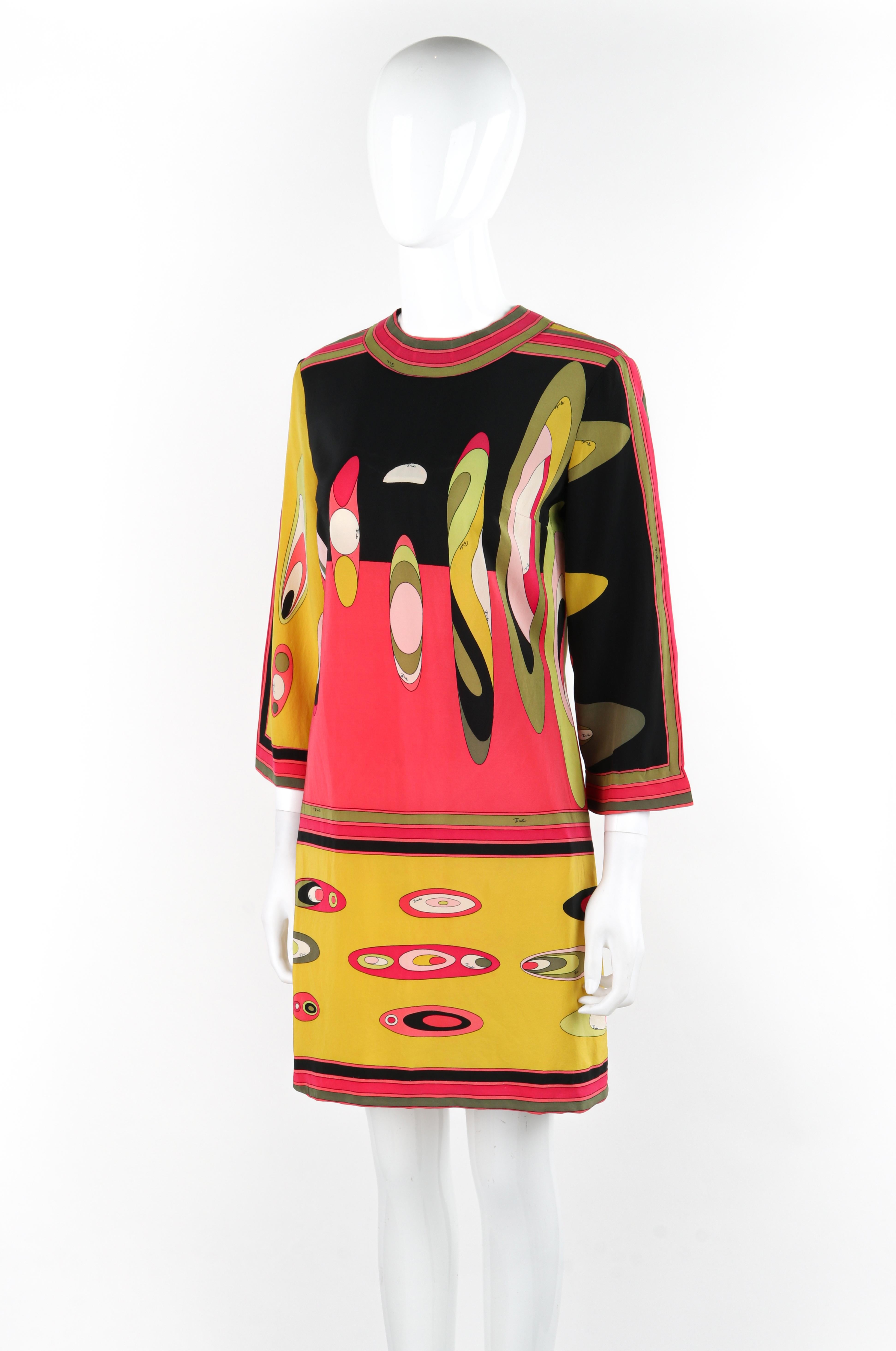 EMILIO PUCCI c.1960's Multicolor Silk Abstract Mod Print Tunic Mini Dress For Sale 4