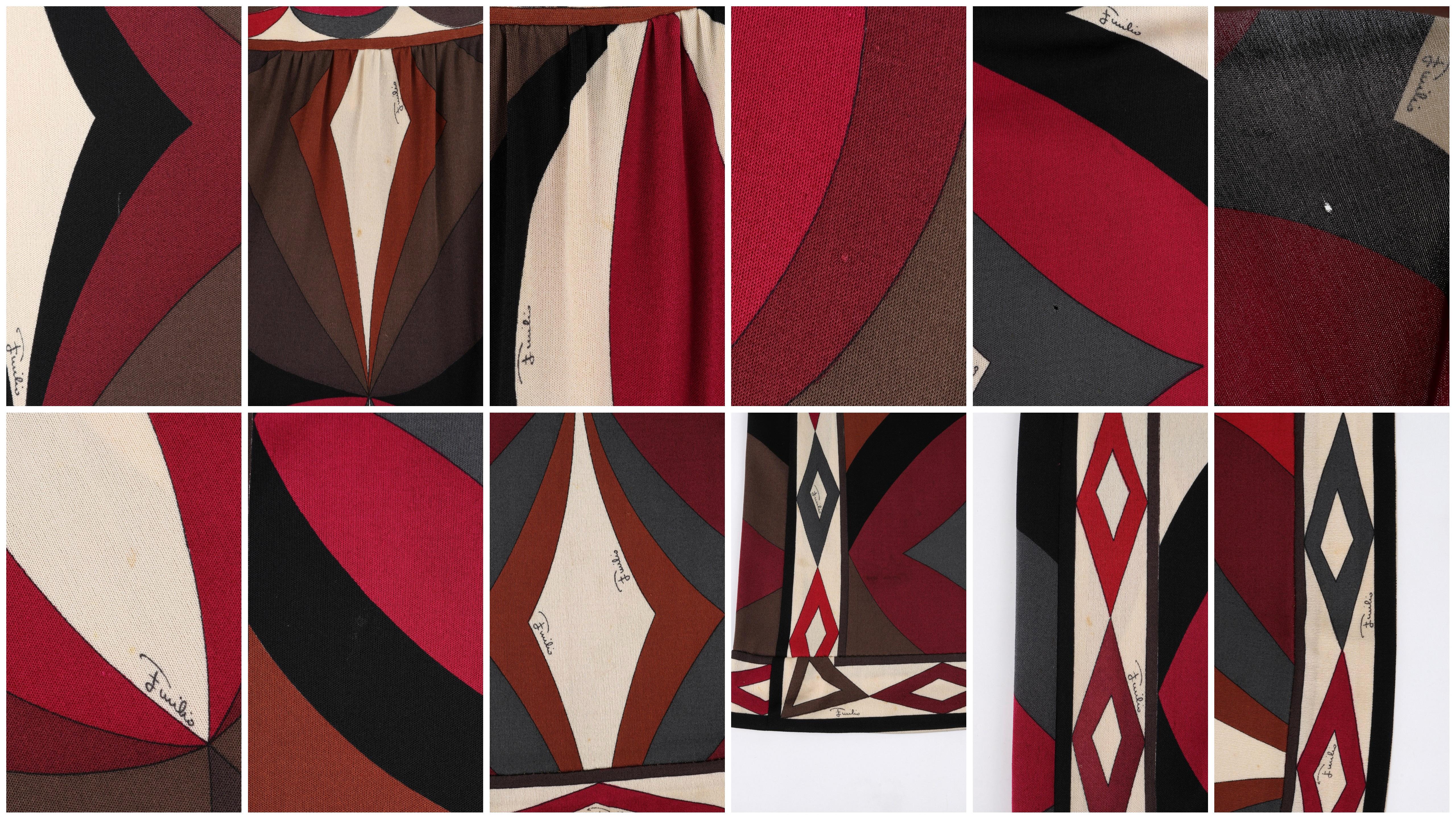 EMILIO PUCCI c.1960s Multicolor Silk Geometric Print Short Sleeve Pleated Dress For Sale 3