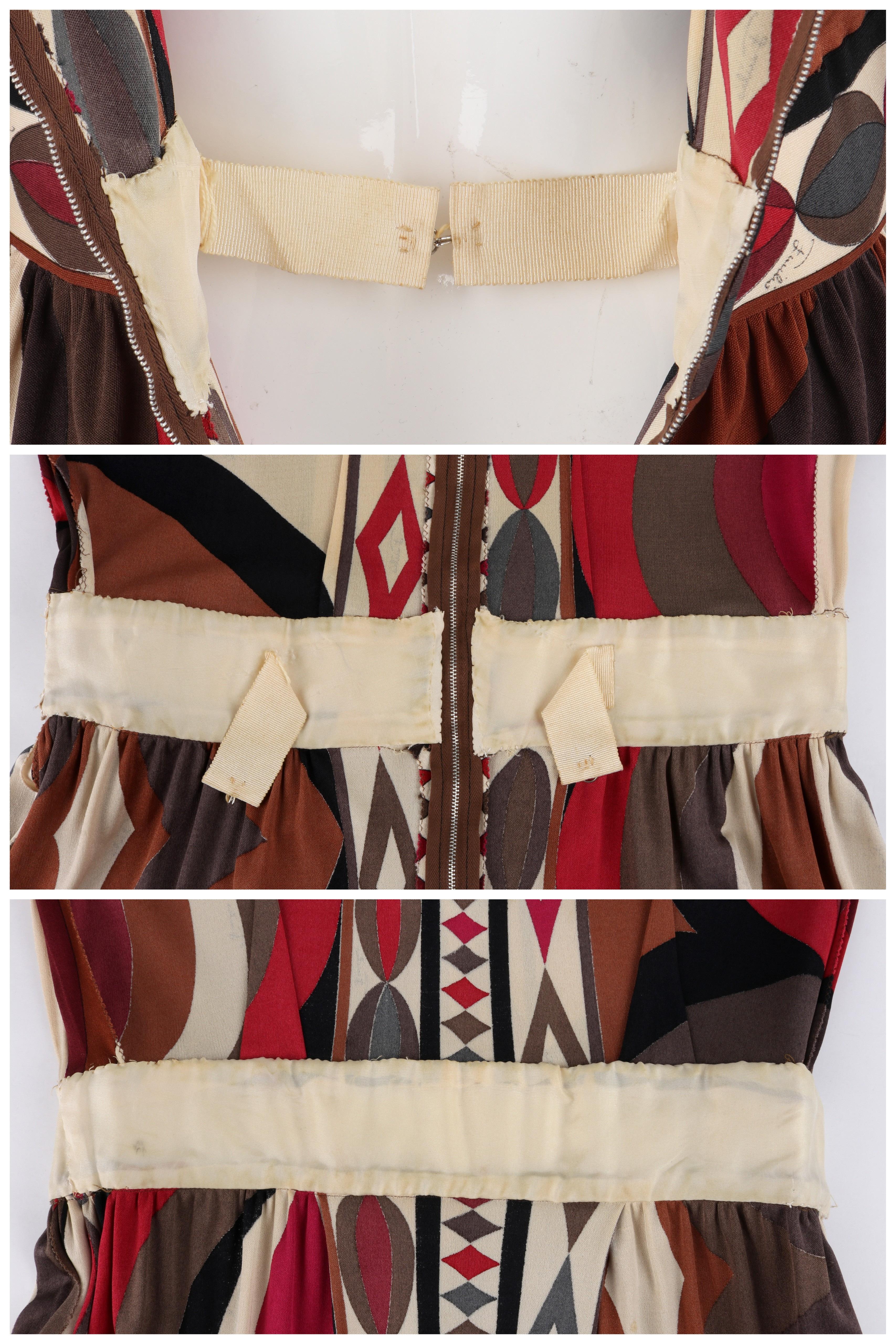 Women's EMILIO PUCCI c.1960s Multicolor Silk Geometric Print Short Sleeve Pleated Dress For Sale