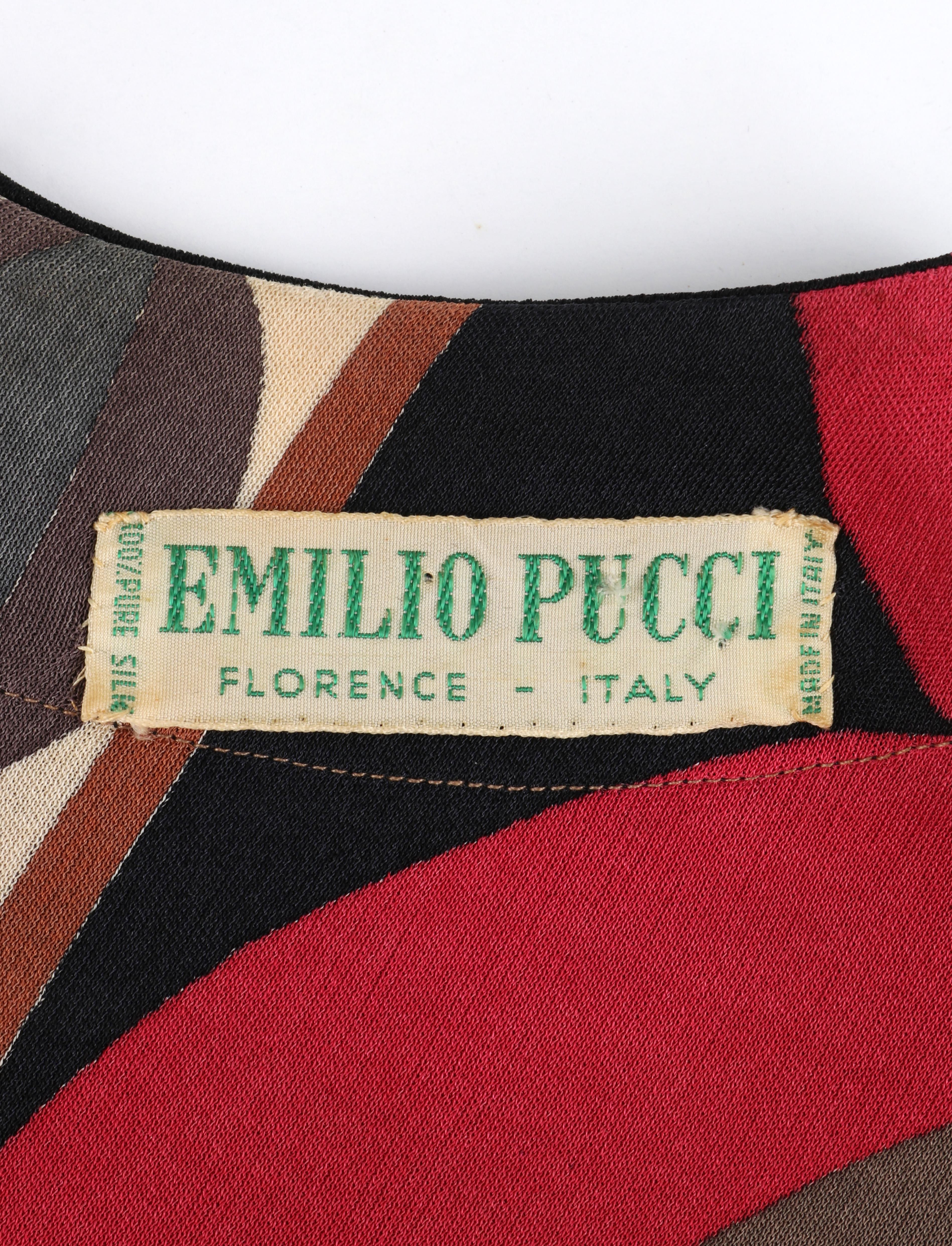 EMILIO PUCCI ca. 1960er Mehrfarbiges Kurzarm-Plissee-Kleid aus Seide mit geometrischem Druck im Angebot 3
