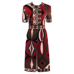 EMILIO PUCCI c.1960 Vestido plisado de manga corta en seda multicolor con estampado geométrico