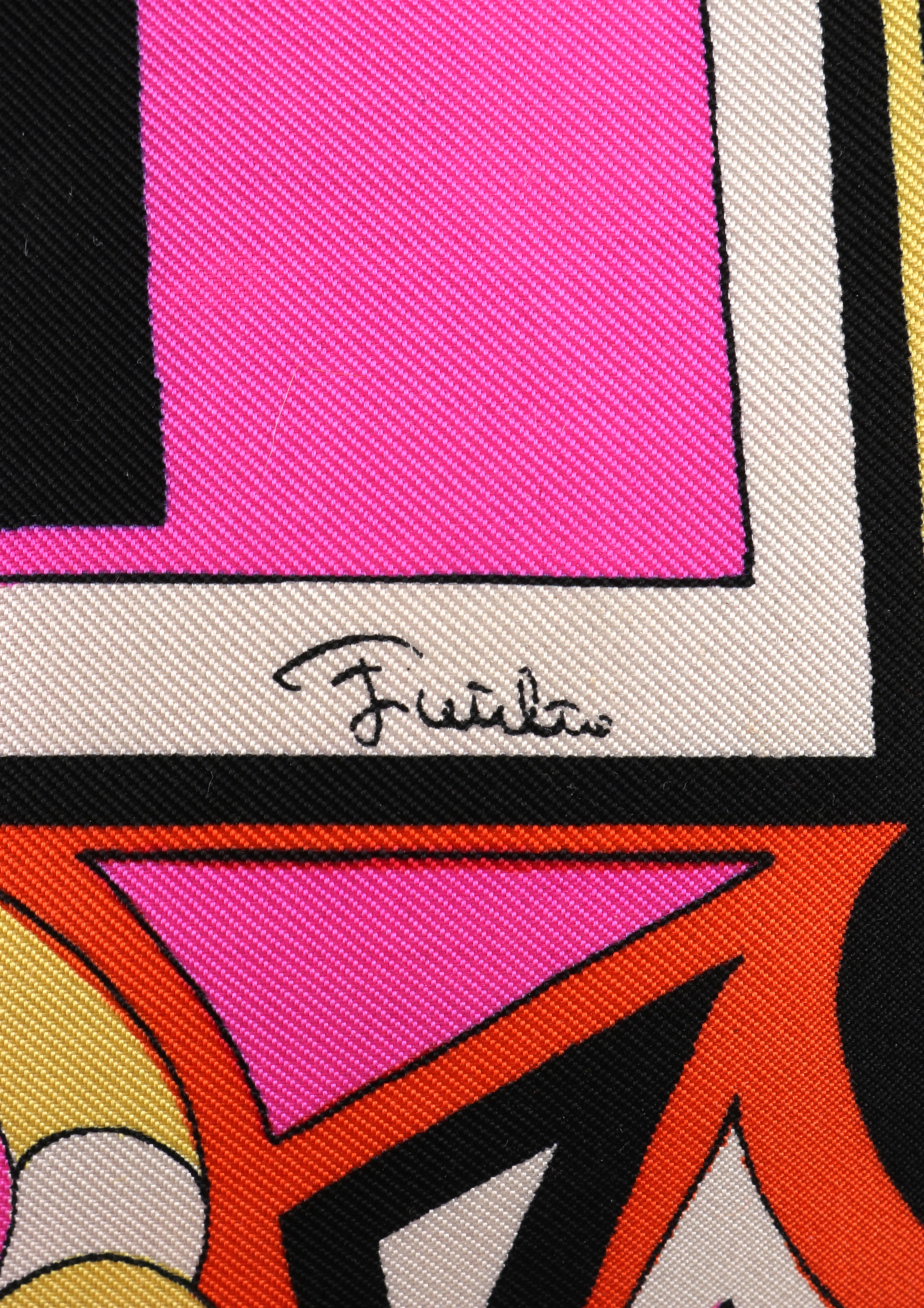 EMILIO PUCCI c.1960s Multicolor Silk & Leather Op Art Geometric Print Clutch Bag 5