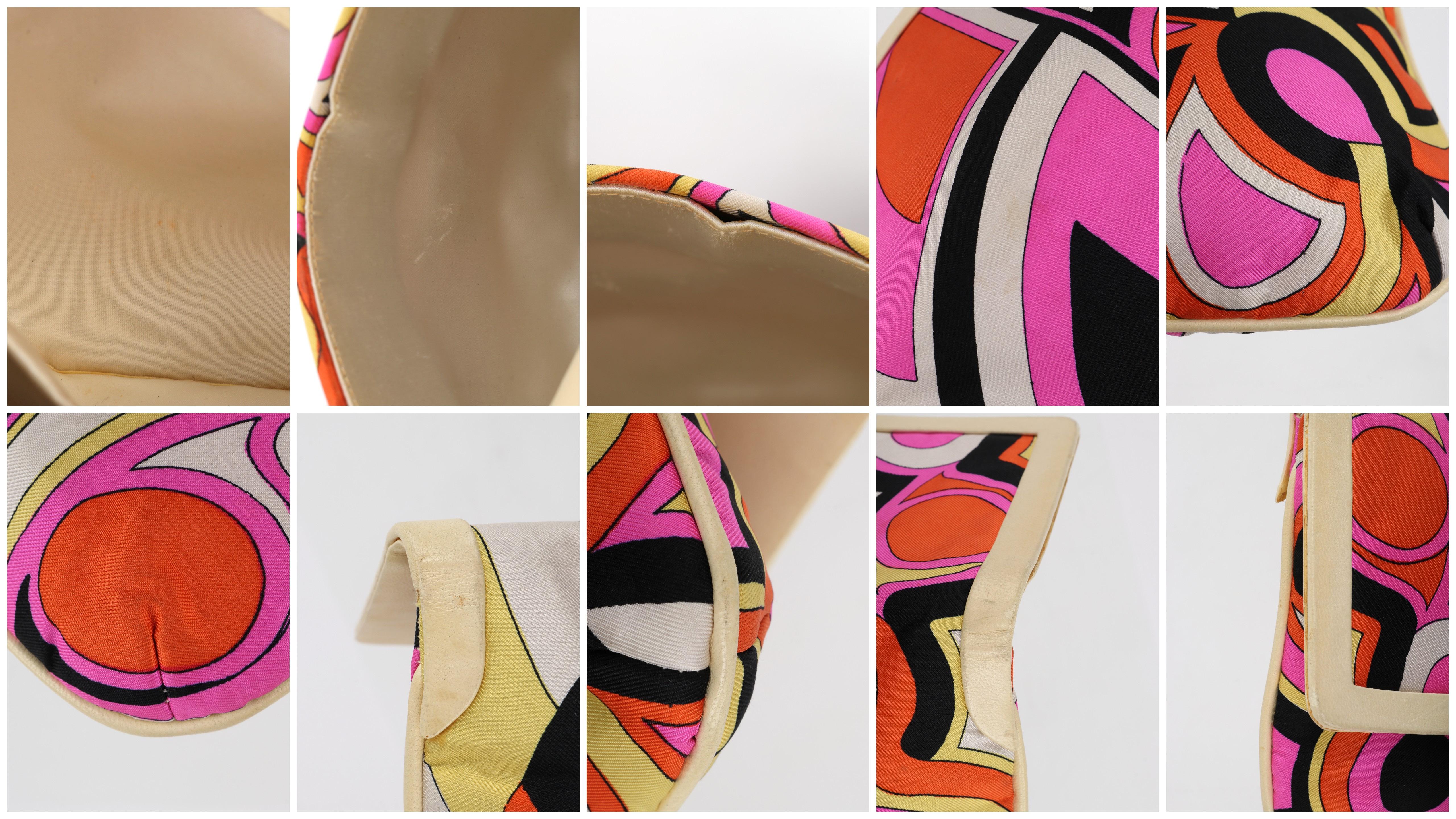 EMILIO PUCCI c.1960s Multicolor Silk & Leather Op Art Geometric Print Clutch Bag 7