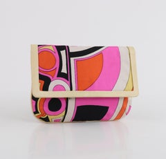 EMILIO PUCCI c.1960s Multicolor Silk & Leather Op Art Geometric Print Clutch Bag