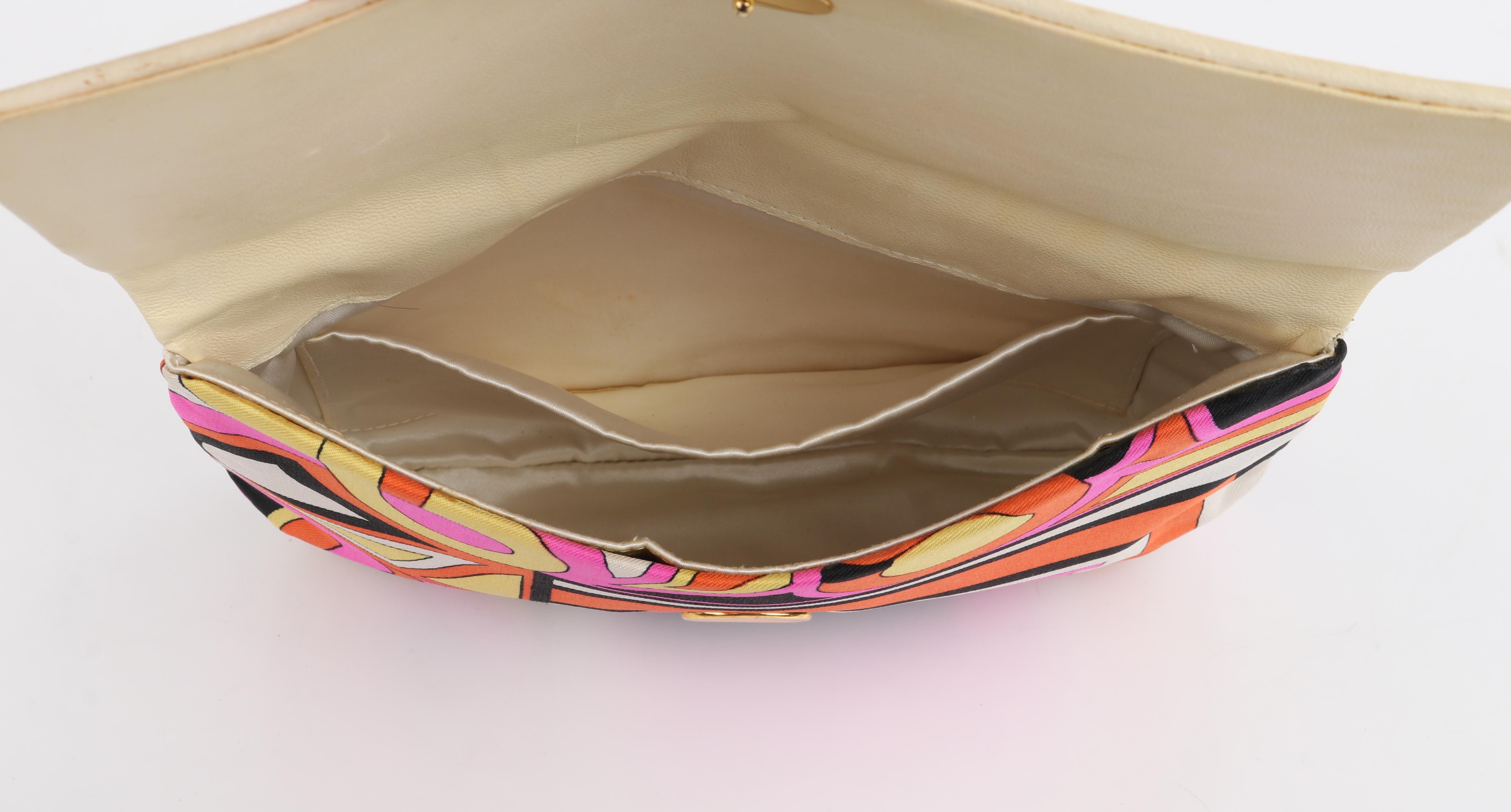 EMILIO PUCCI c.1960s Multicolor Silk & Leather Op Art Geometric Print Clutch Bag 1