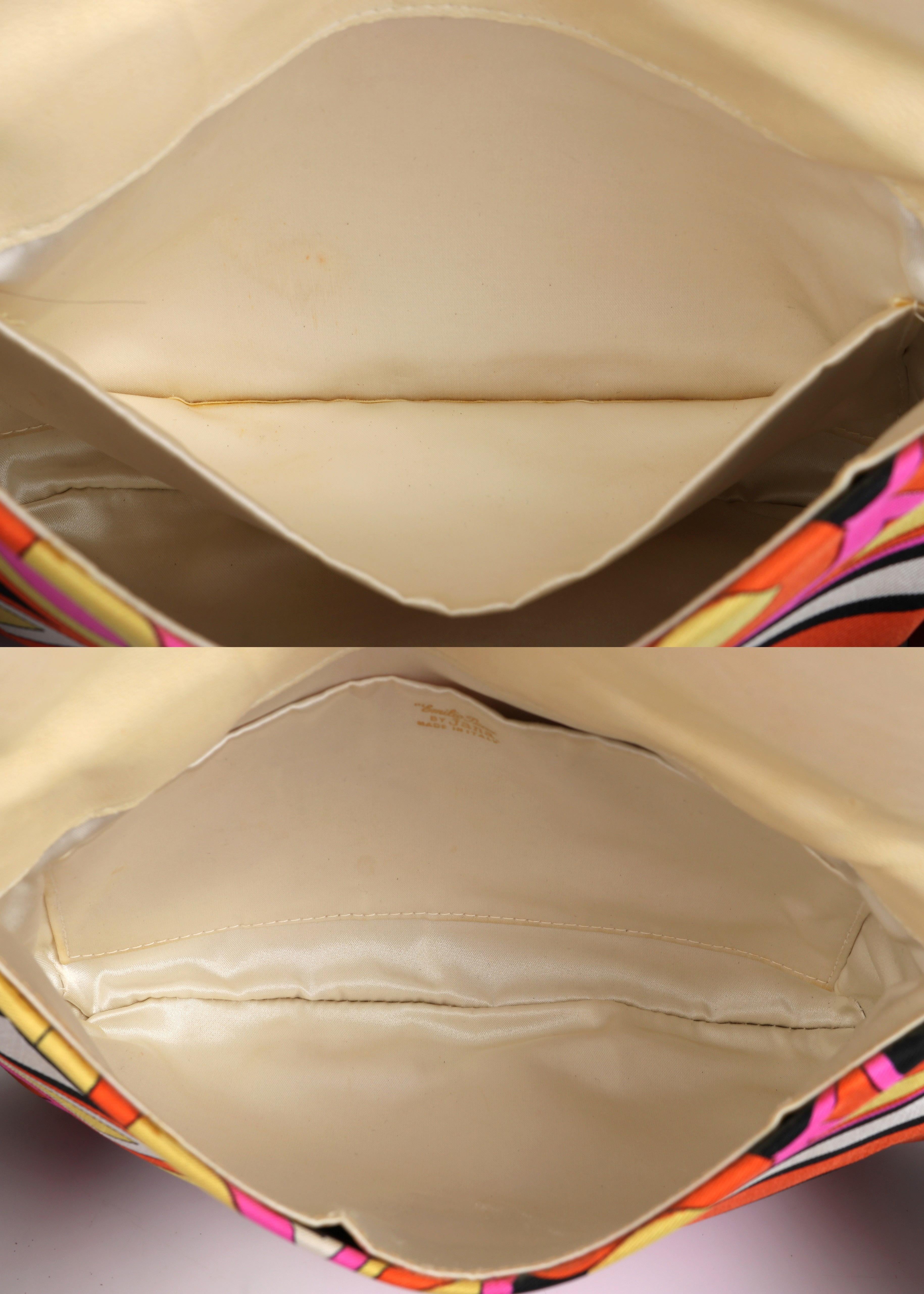EMILIO PUCCI c.1960s Multicolor Silk & Leather Op Art Geometric Print Clutch Bag 2