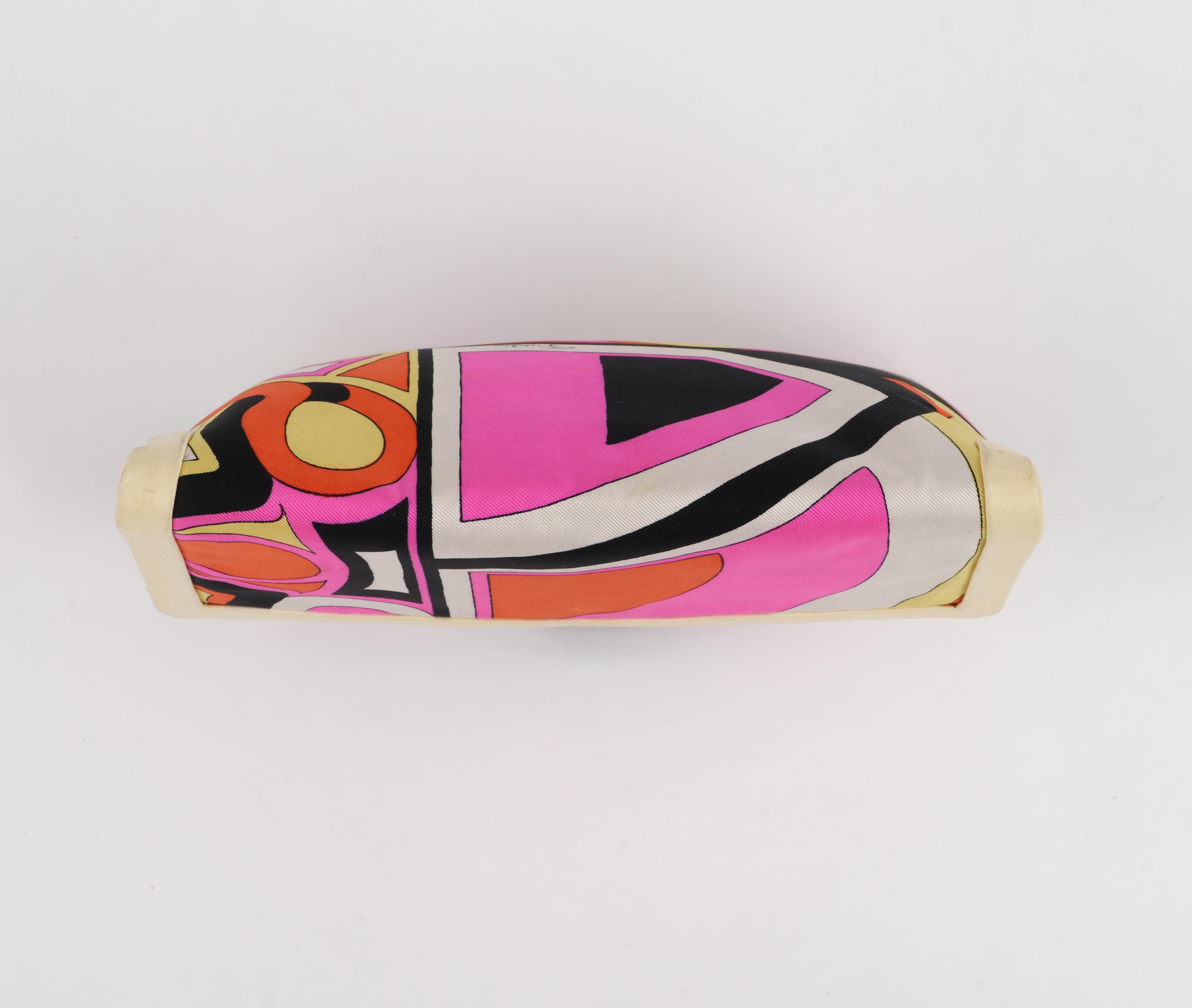 EMILIO PUCCI c.1960s Multicolor Silk & Leather Op Art Geometric Print Clutch Bag 3