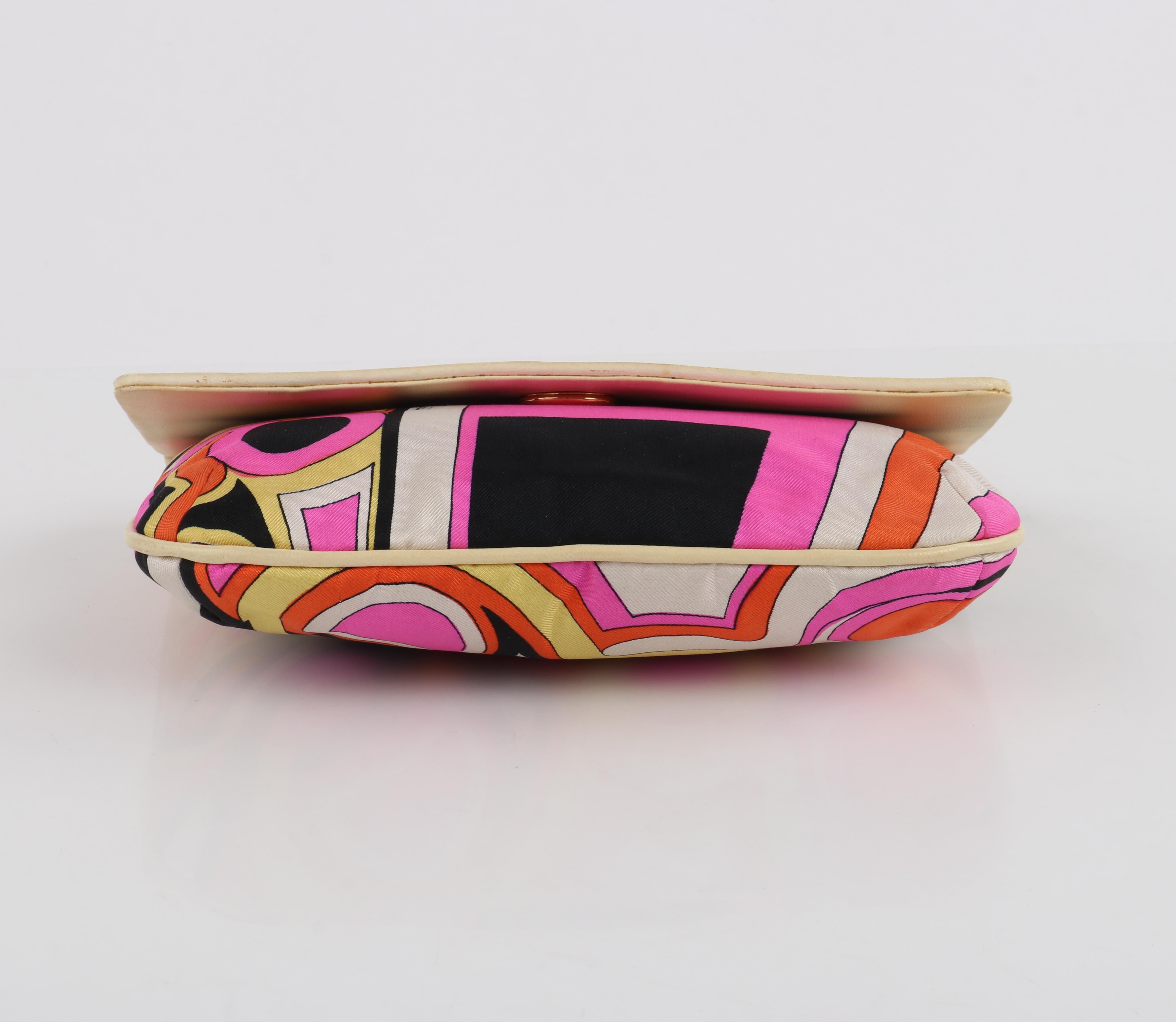 EMILIO PUCCI c.1960s Multicolor Silk & Leather Op Art Geometric Print Clutch Bag 4