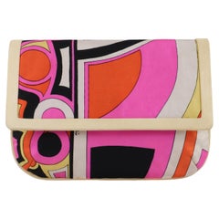 EMILIO PUCCI, pochette Op Art à imprimé géométrique en soie et cuir multicolore, années 1960
