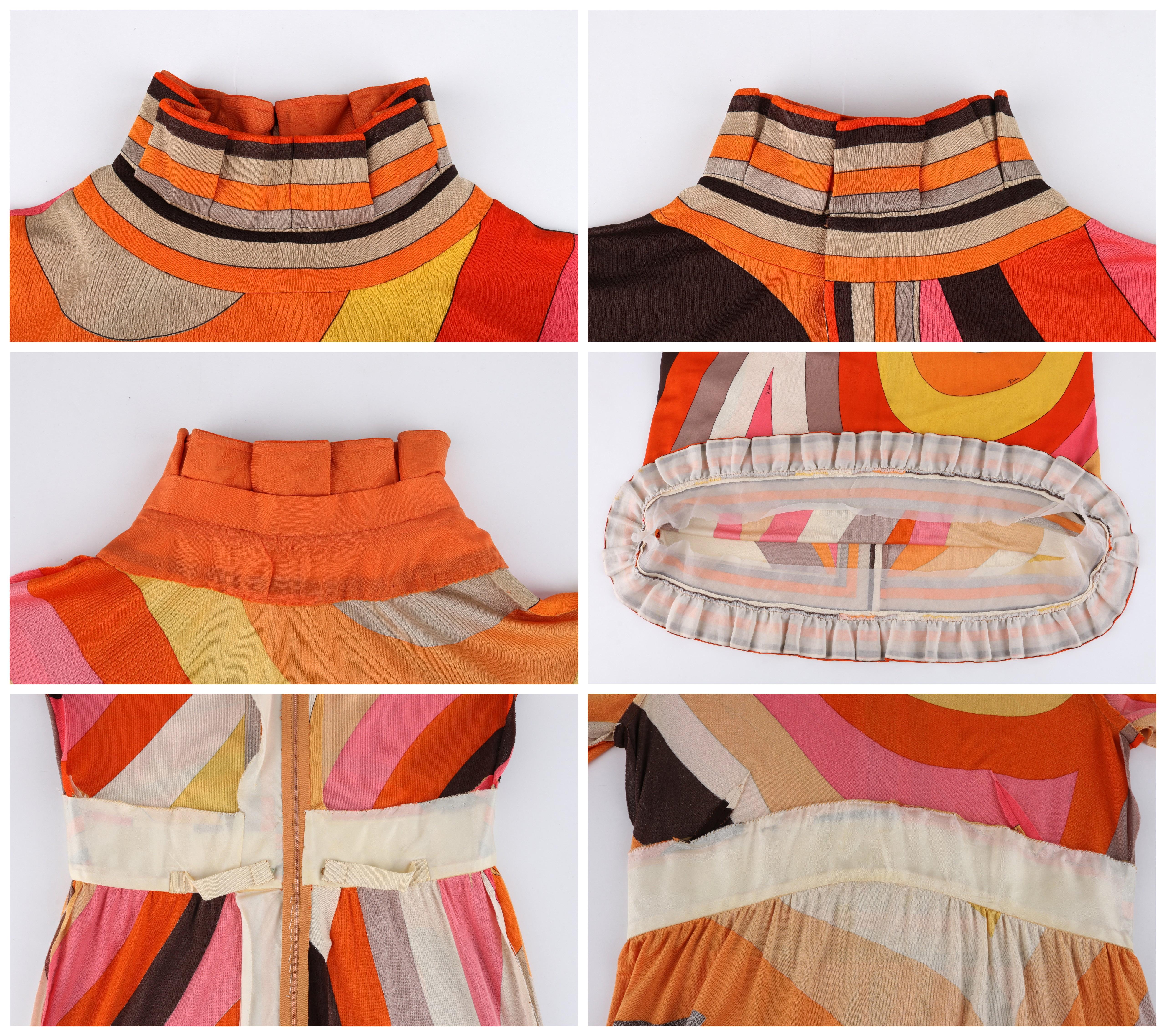 EMILIO PUCCI c.1960s Multicolor Silk Ruffle Empire Waist Mock-Neck Maxi Dress 4
