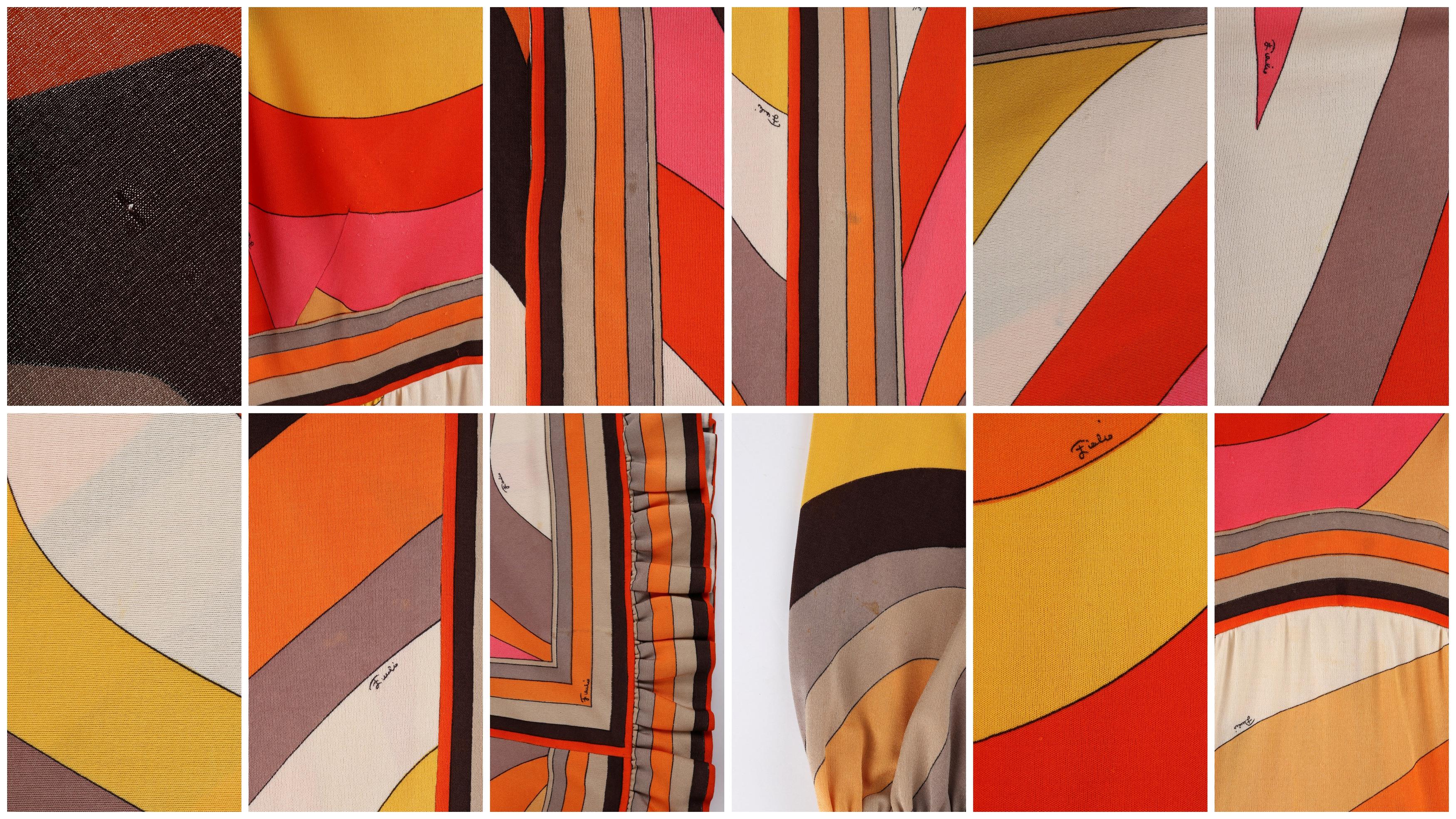 EMILIO PUCCI c.1960s Multicolor Silk Ruffle Empire Waist Mock-Neck Maxi Dress 5