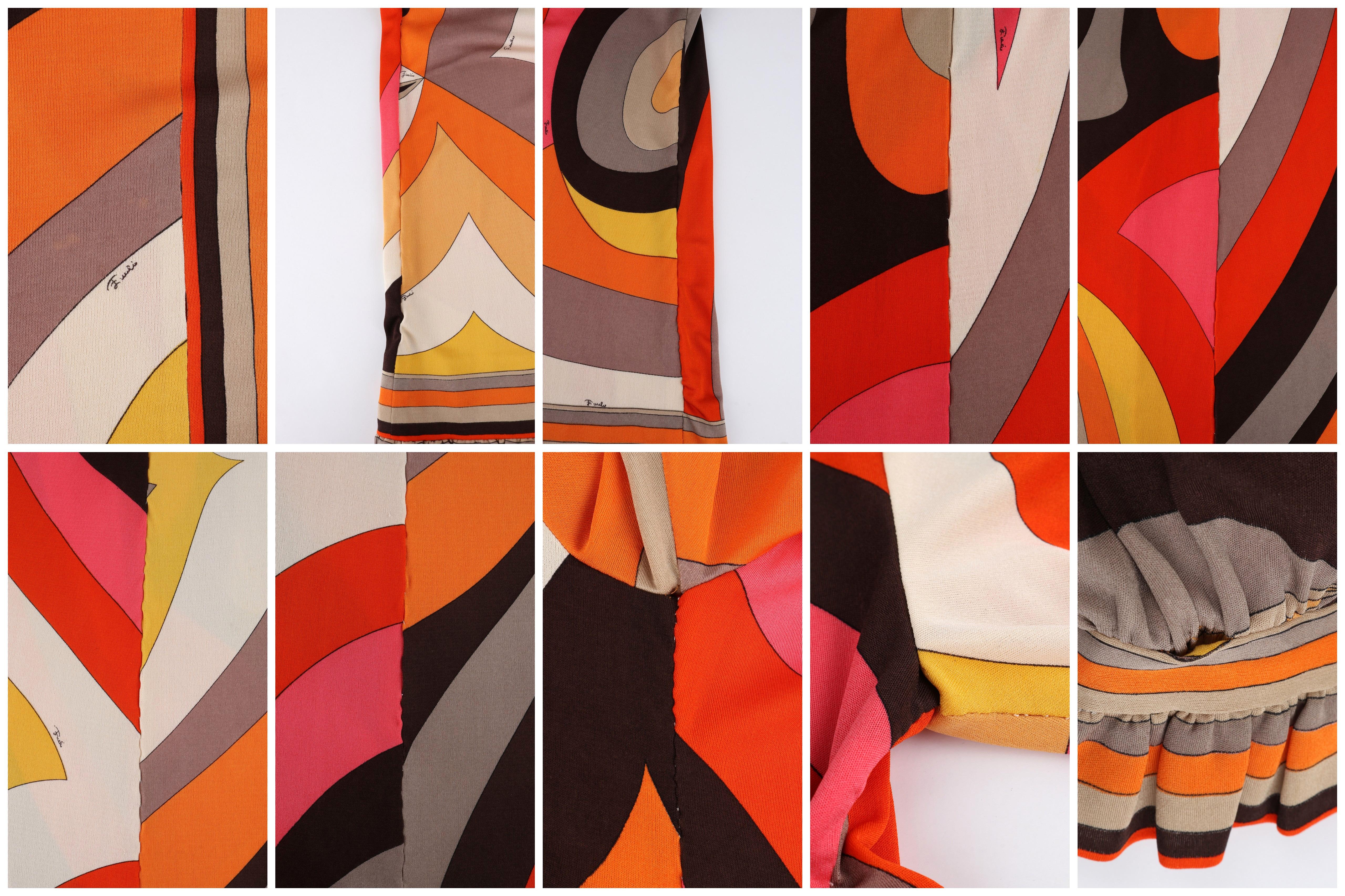 EMILIO PUCCI c.1960s Multicolor Silk Ruffle Empire Waist Mock-Neck Maxi Dress 7