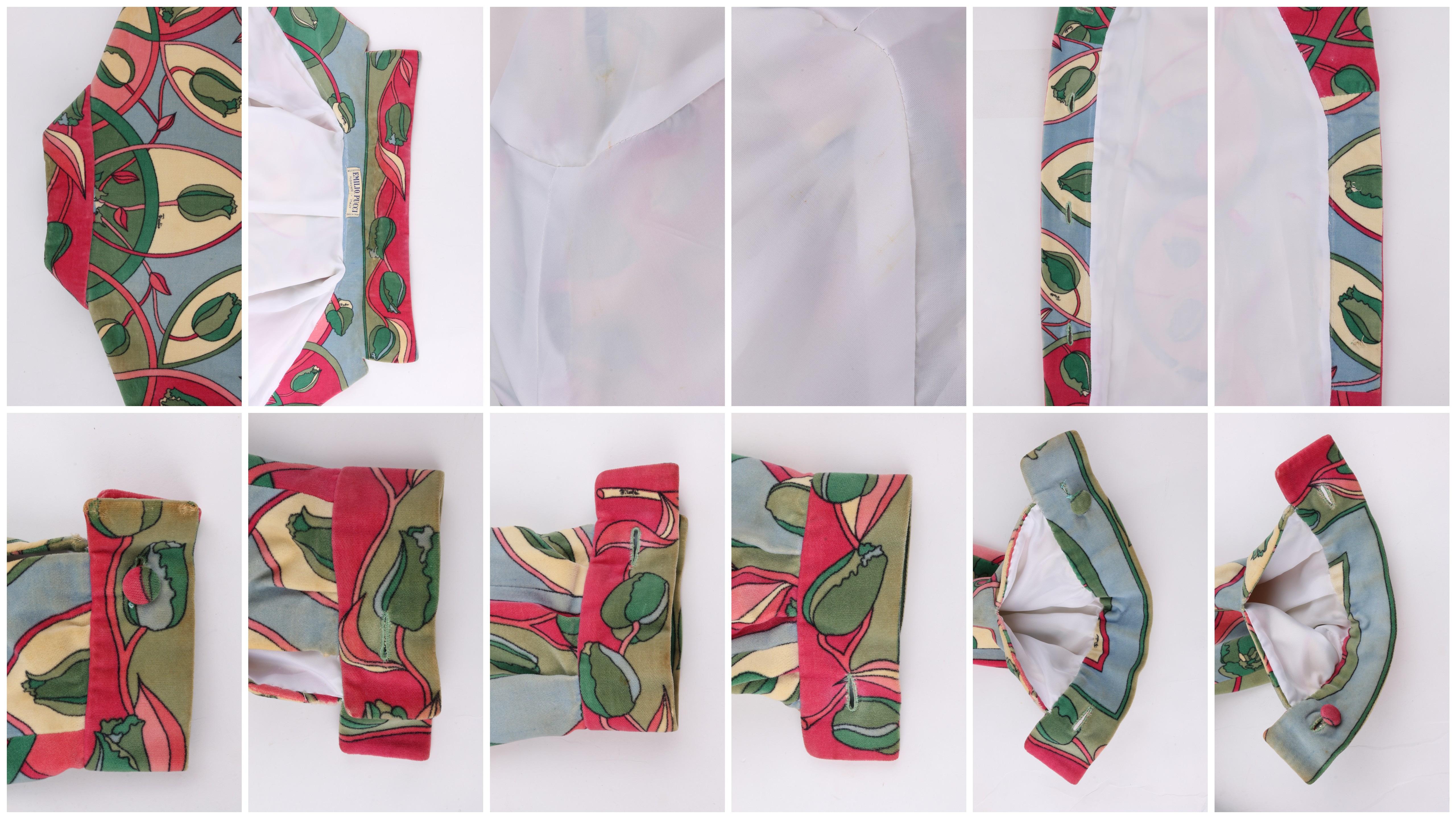 EMILIO PUCCI c.1960’s Multicolor Tulip Floral Velvet Button Front Jacket For Sale 1