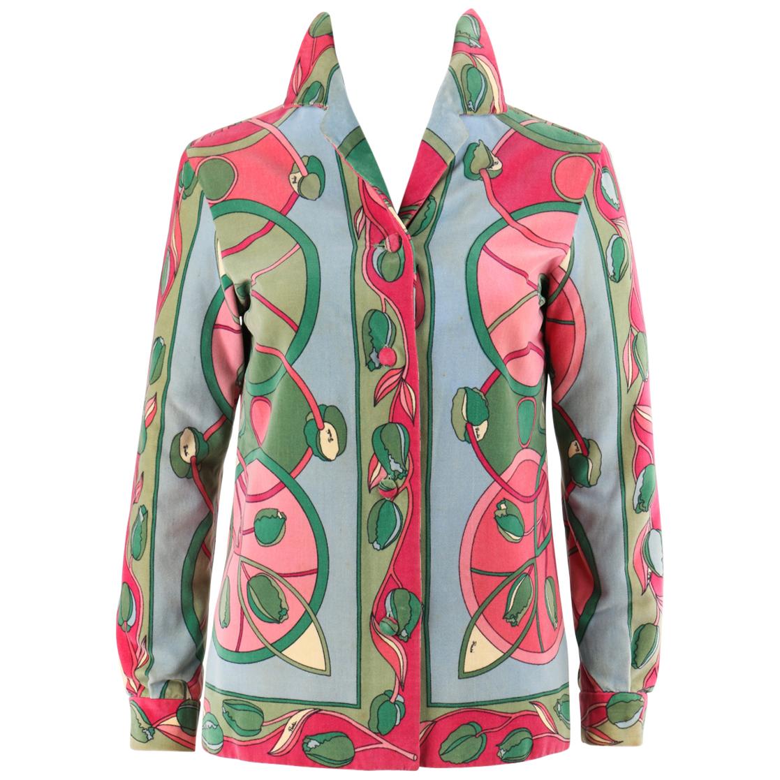 EMILIO PUCCI c.1960's Multicolor Tulip Floral Velvet Button Front Jacket im Angebot