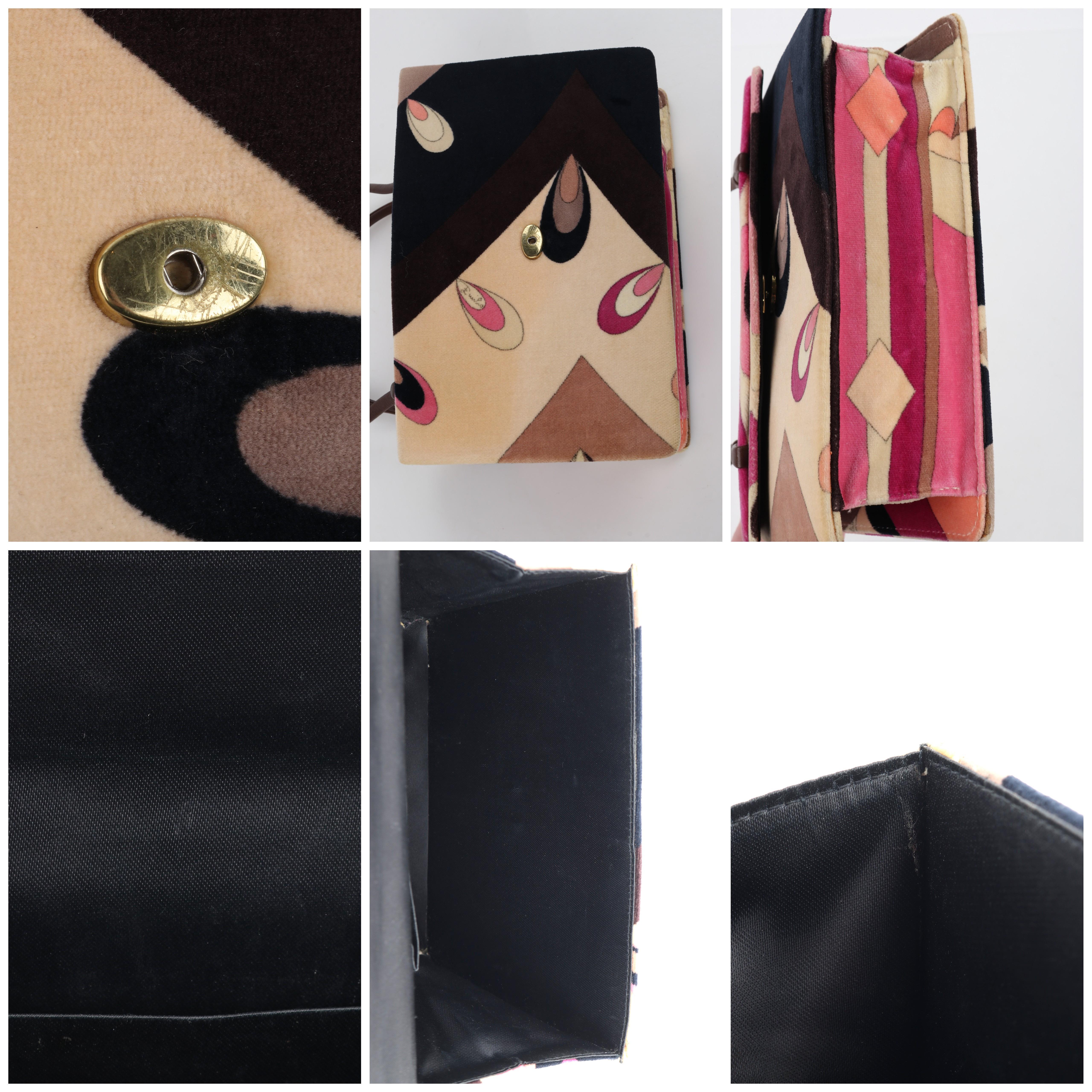 EMILIO PUCCI ca. 1960er Mehrfarbige Mini-Handtasche aus Samt mit abstraktem Druck und Henkel im Angebot 11