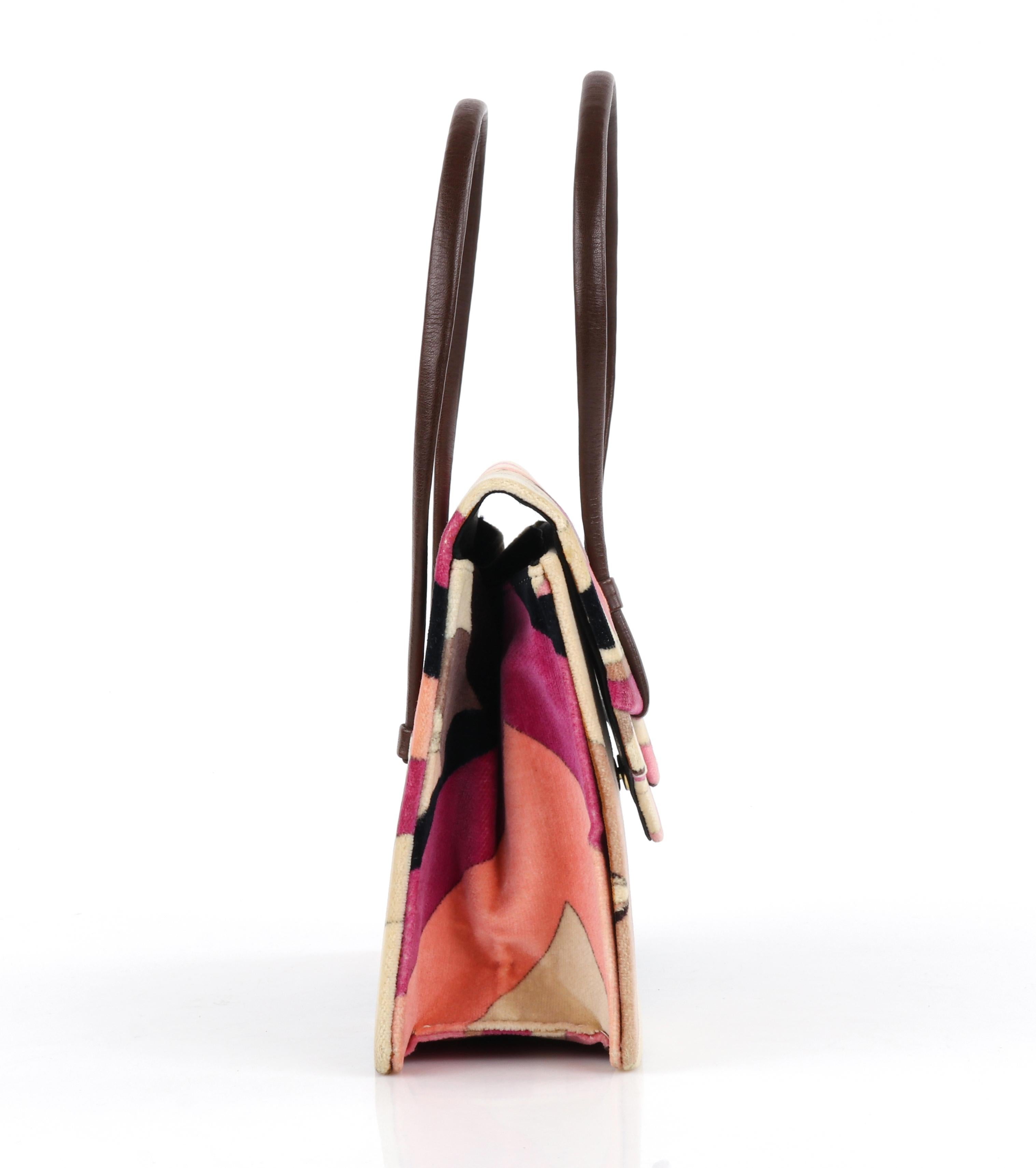 EMILIO PUCCI ca. 1960er Mehrfarbige Mini-Handtasche aus Samt mit abstraktem Druck und Henkel Damen im Angebot