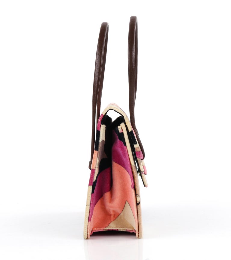 EMILIO PUCCI c.1960's Multicolor Velvet Abstract Print Top Handle