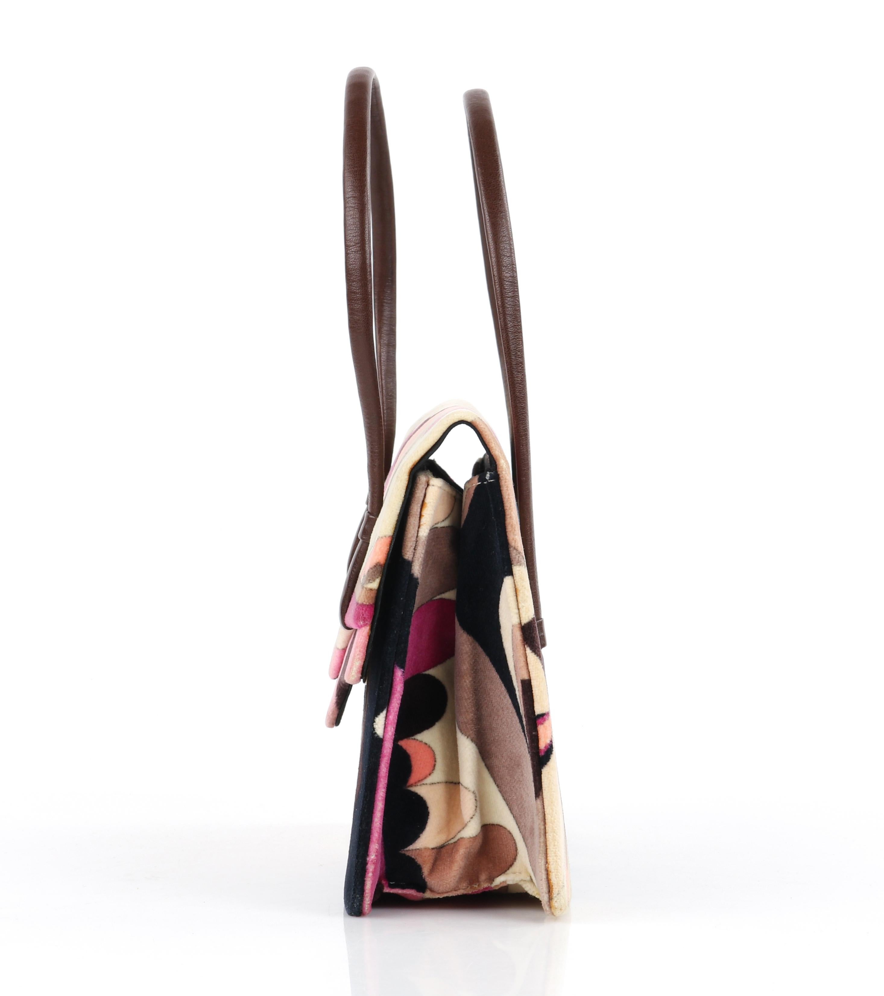 EMILIO PUCCI c.1960's Multicolor Velvet Abstract Print Top Handle Mini Handbag For Sale 1