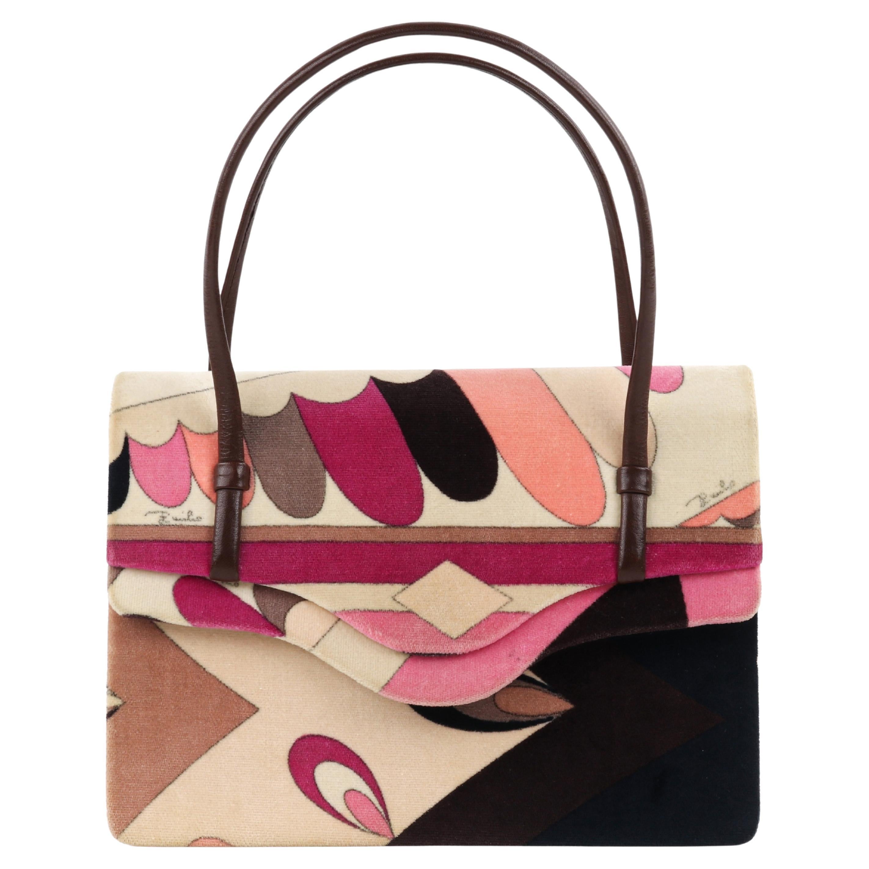 EMILIO PUCCI ca. 1960er Mehrfarbige Mini-Handtasche aus Samt mit abstraktem Druck und Henkel im Angebot