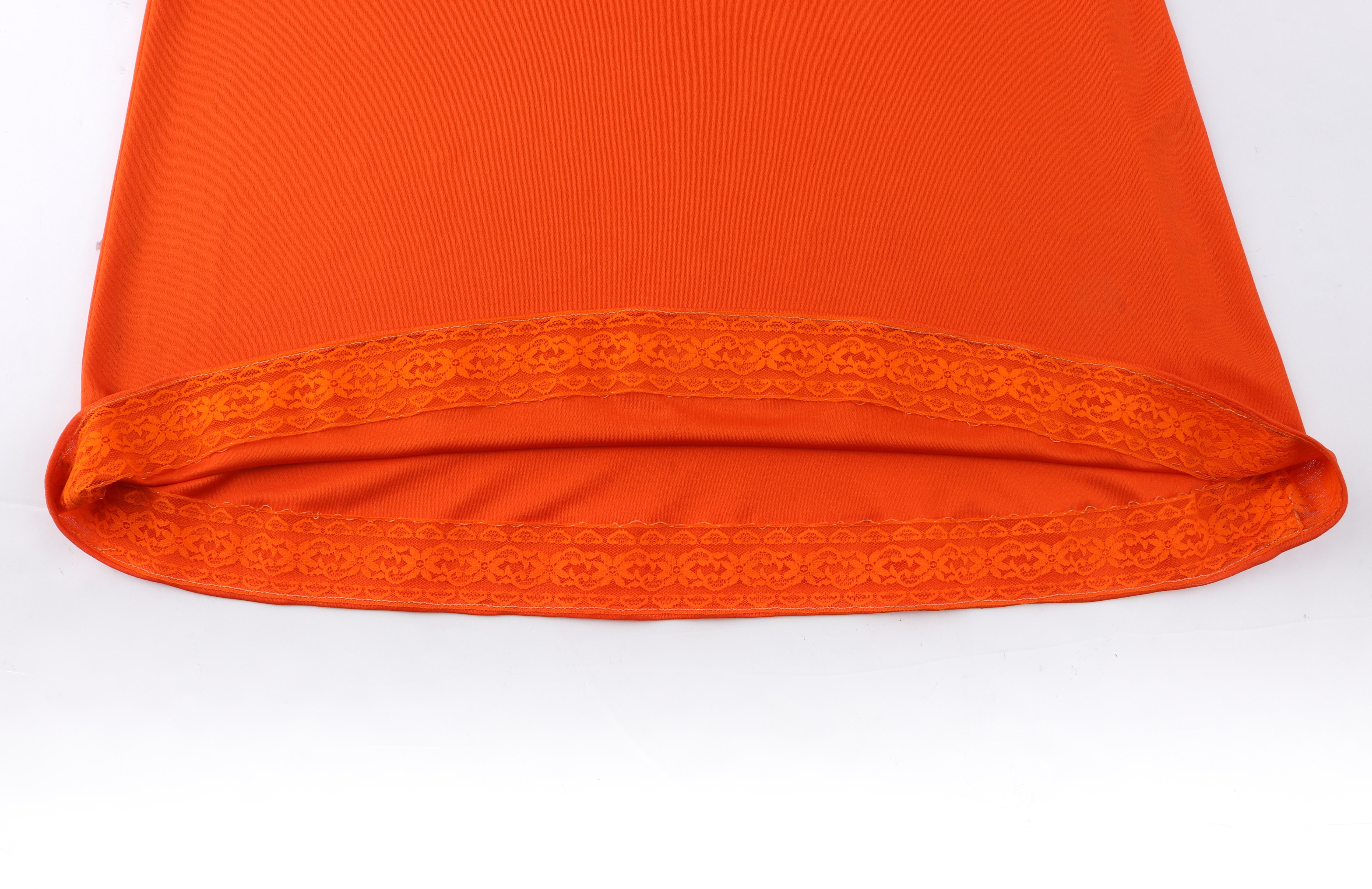 EMILIO PUCCI ca. 1960er Orangefarbenes Empire-Kleid aus Seide mit geometrischem Op-Art-Druck und Signaturdruck im Angebot 1