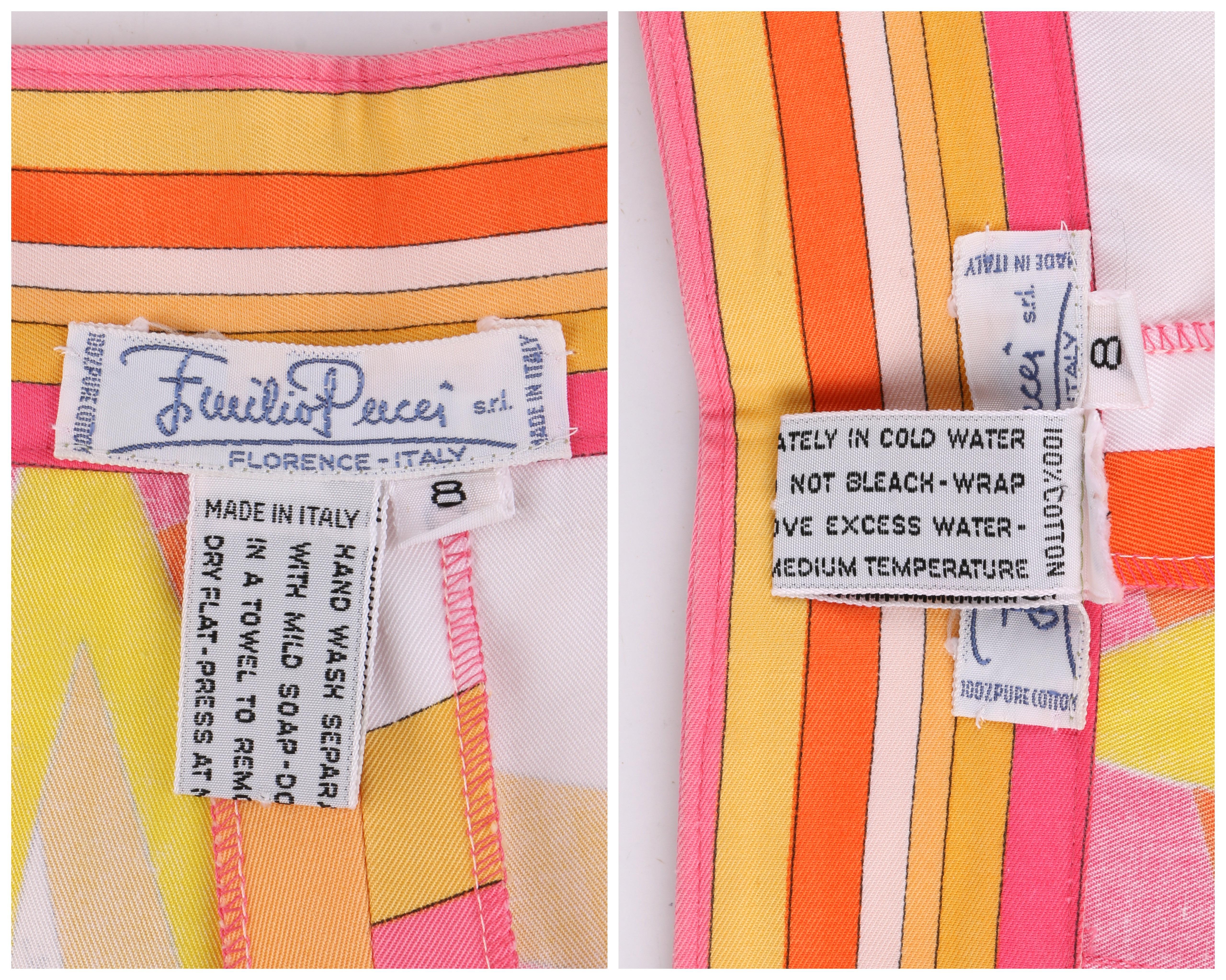 EMILIO PUCCI c.1960’s Orange Geometric Signature Print Cotton Shorts  In Good Condition In Thiensville, WI