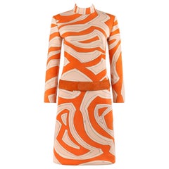 EMILIO PUCCI c.1960’s Orange Tan Geometric Signature Print Drop Waist Dress Belt