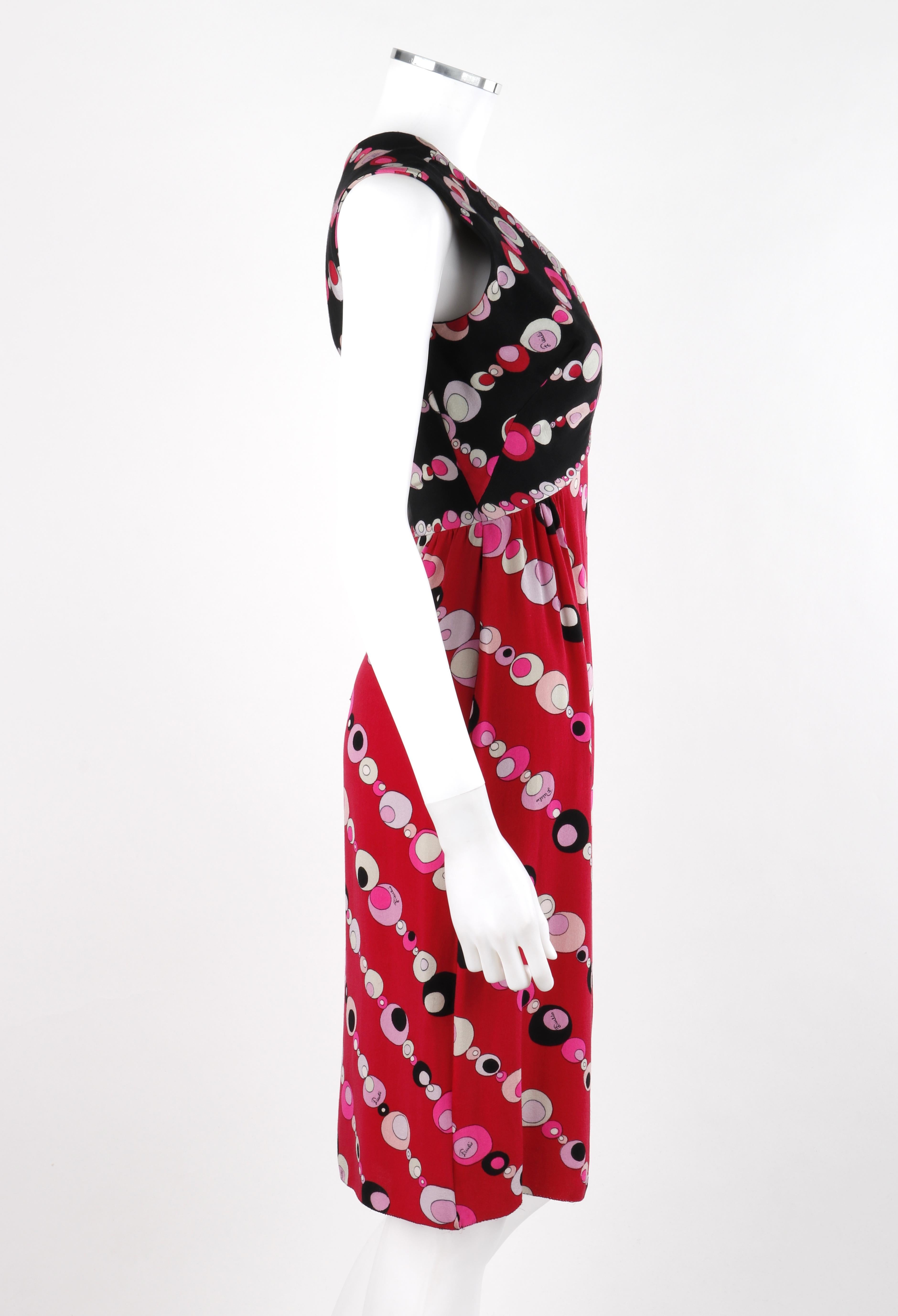 Red EMILIO PUCCI c.1960s Pearl Strands Signature Print Silk Sleeveless Sheath Dress