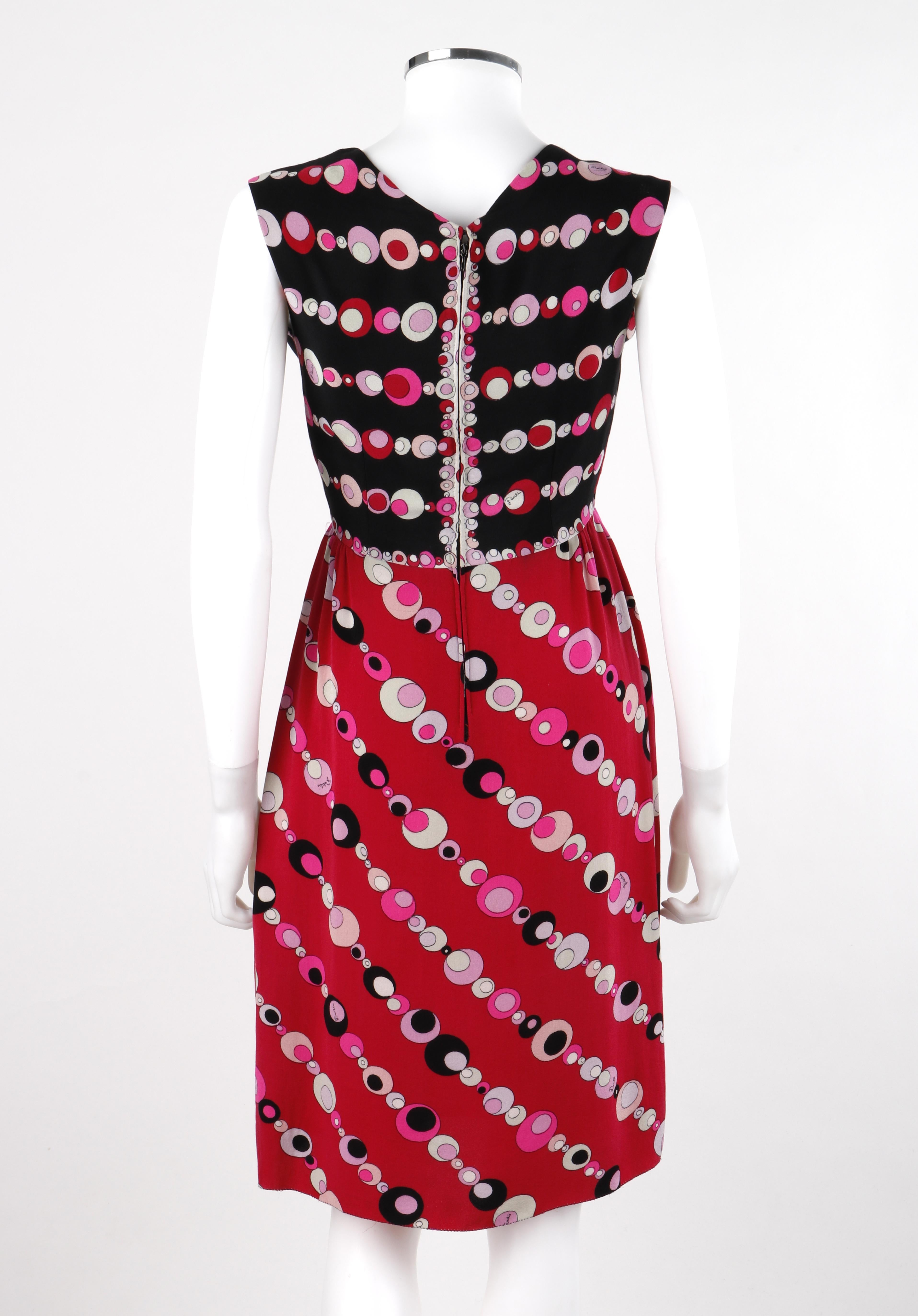 EMILIO PUCCI c.1960s Pearl Strands Signature Print Silk Sleeveless Sheath Dress In Good Condition In Thiensville, WI