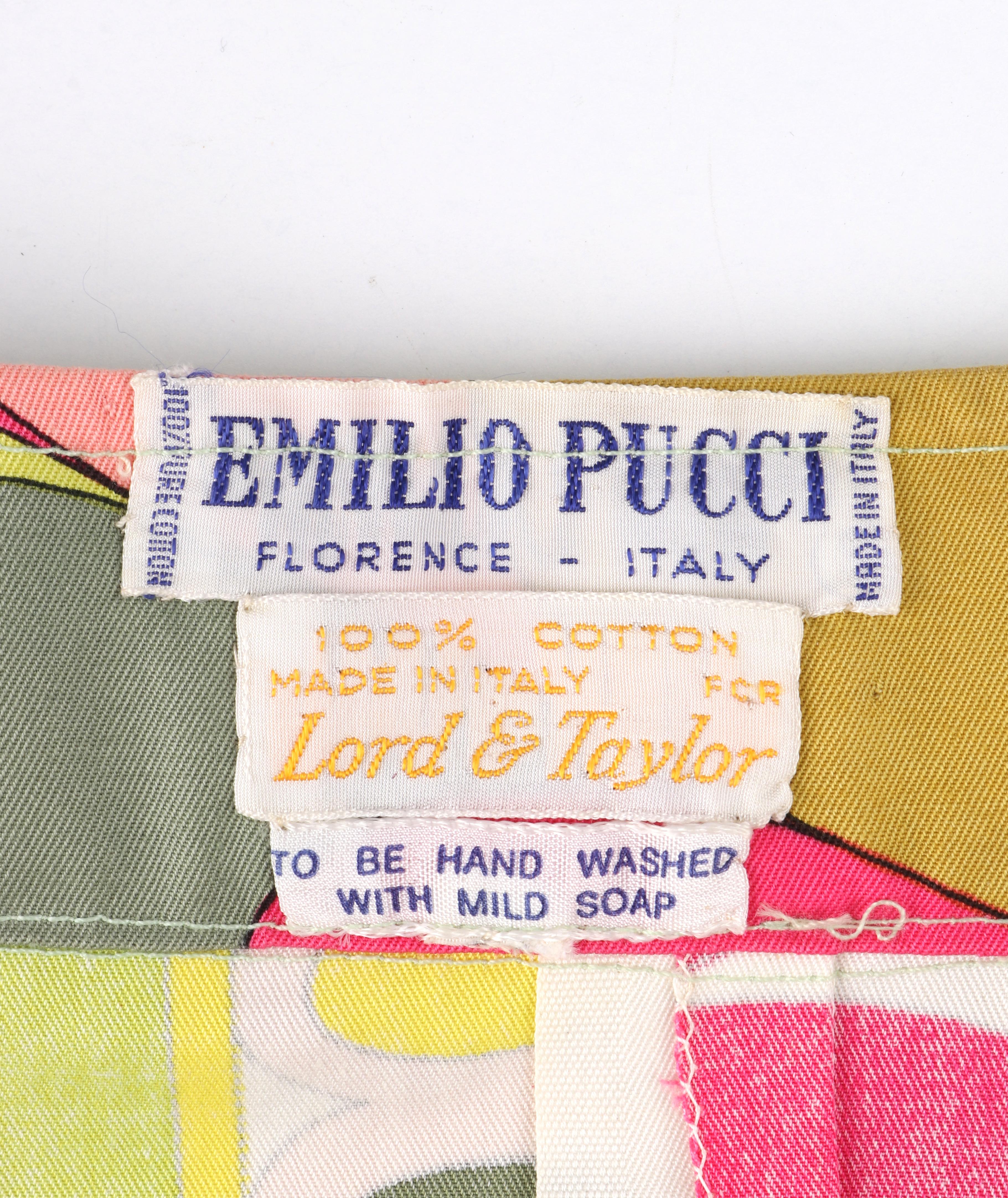 EMILIO PUCCI c.1960's Pink Green Yellow Floral Wavy Print Slit Pencil Midi Skirt For Sale 4