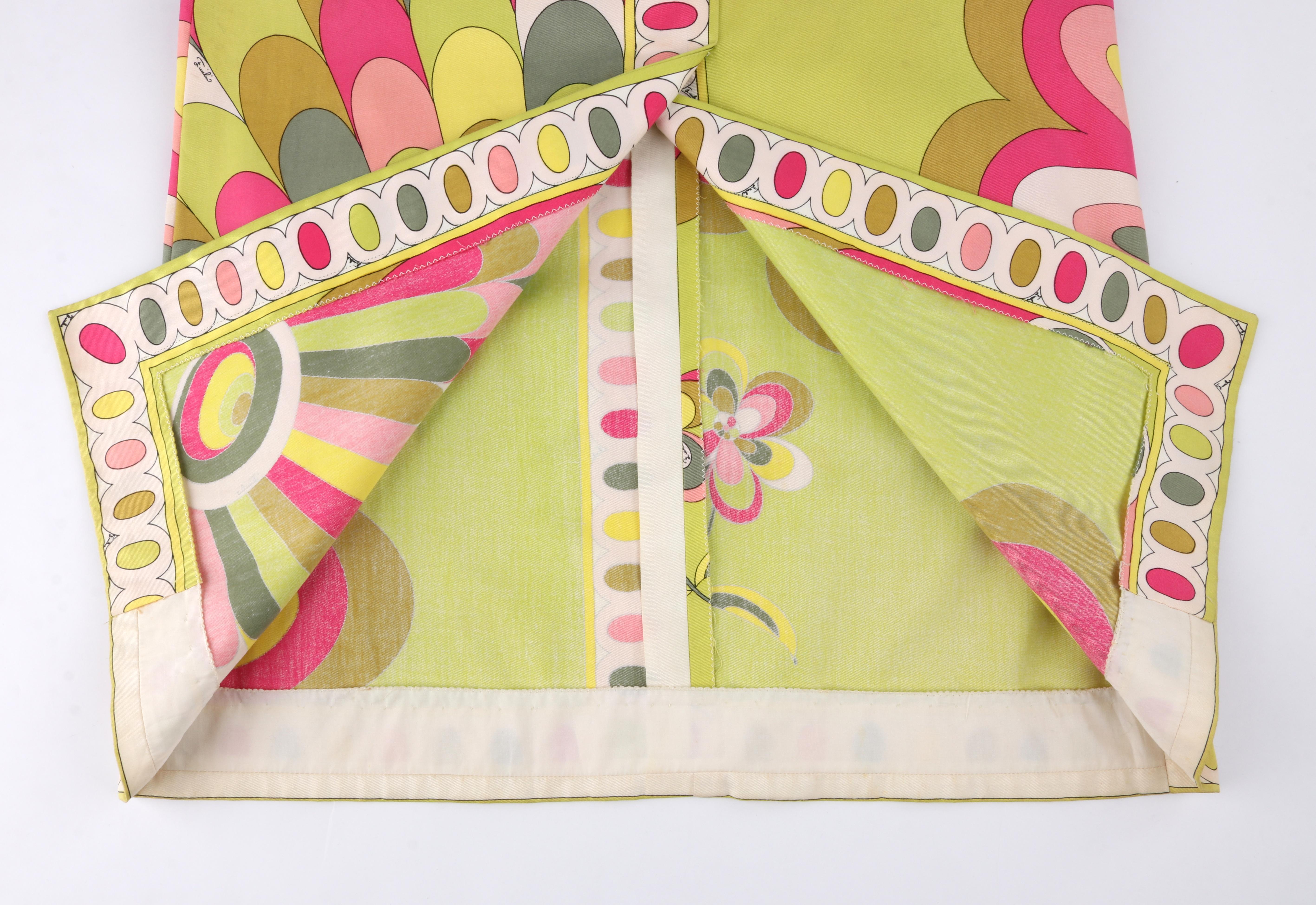 EMILIO PUCCI c.1960's Pink Green Yellow Floral Wavy Print Slit Pencil Midi Skirt For Sale 5