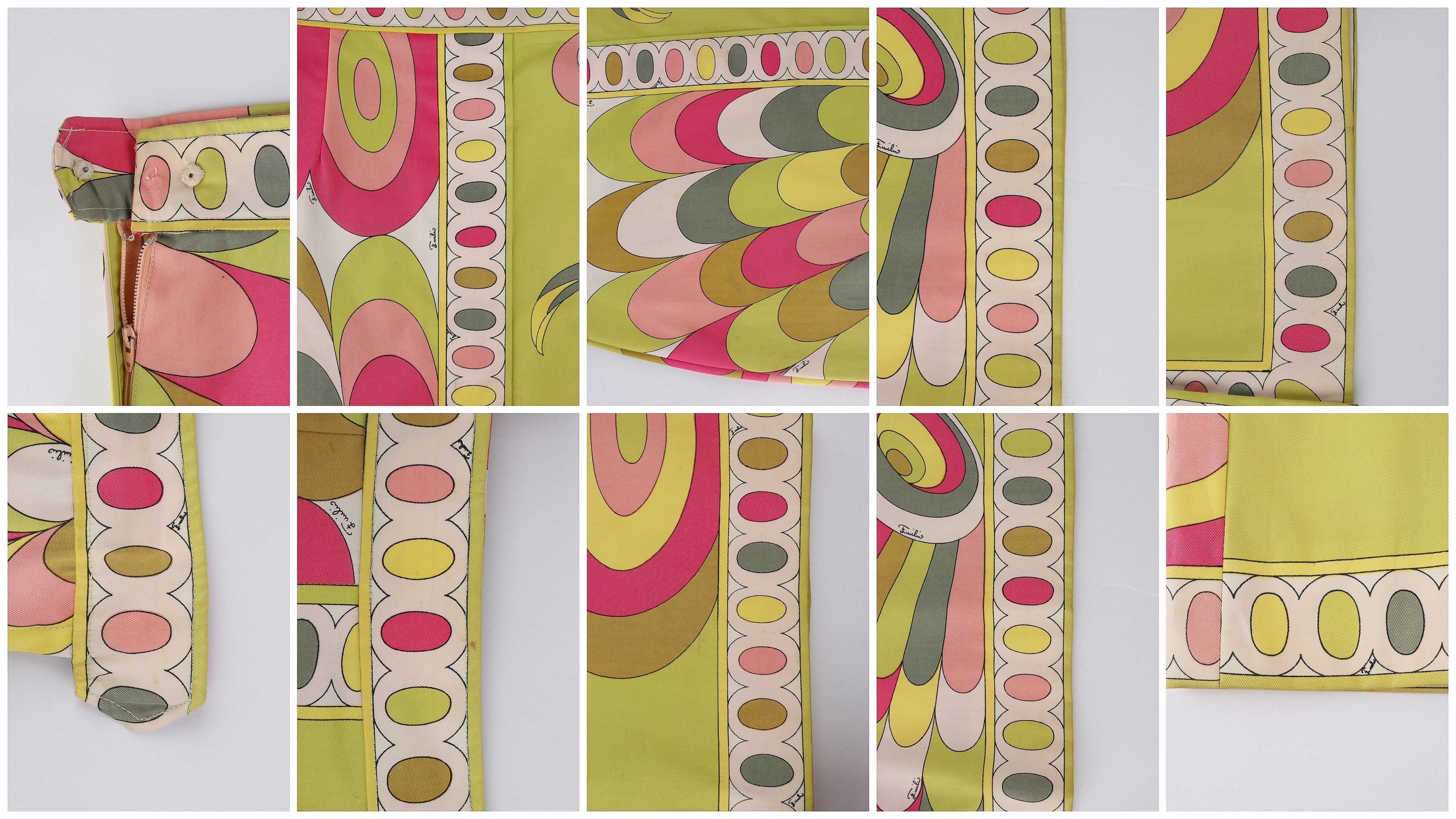 EMILIO PUCCI c.1960's Pink Green Yellow Floral Wavy Print Slit Pencil Midi Skirt For Sale 6