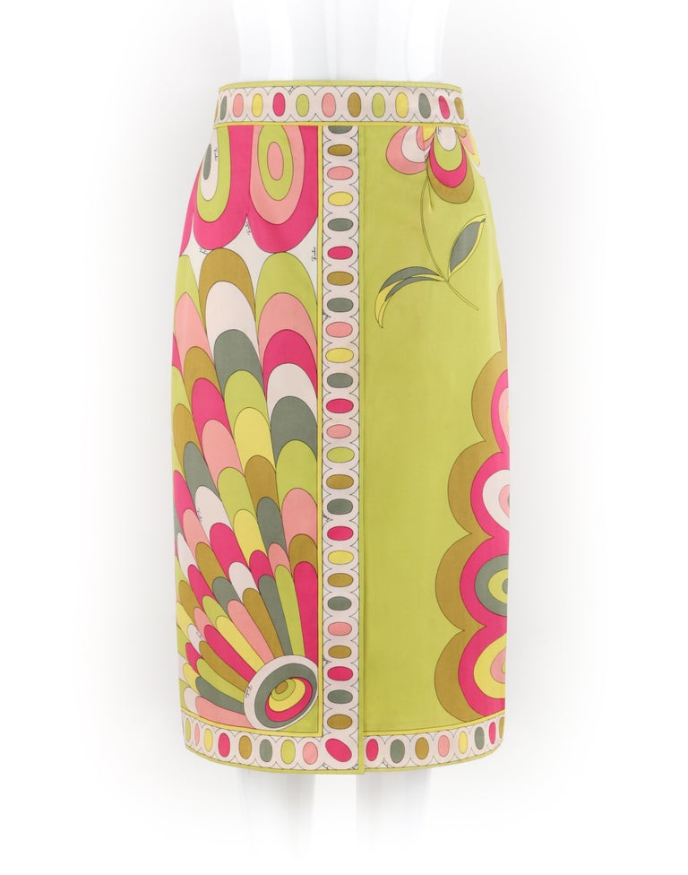 EMILIO PUCCI c.1960's Pink Green Yellow Floral Wavy Print
