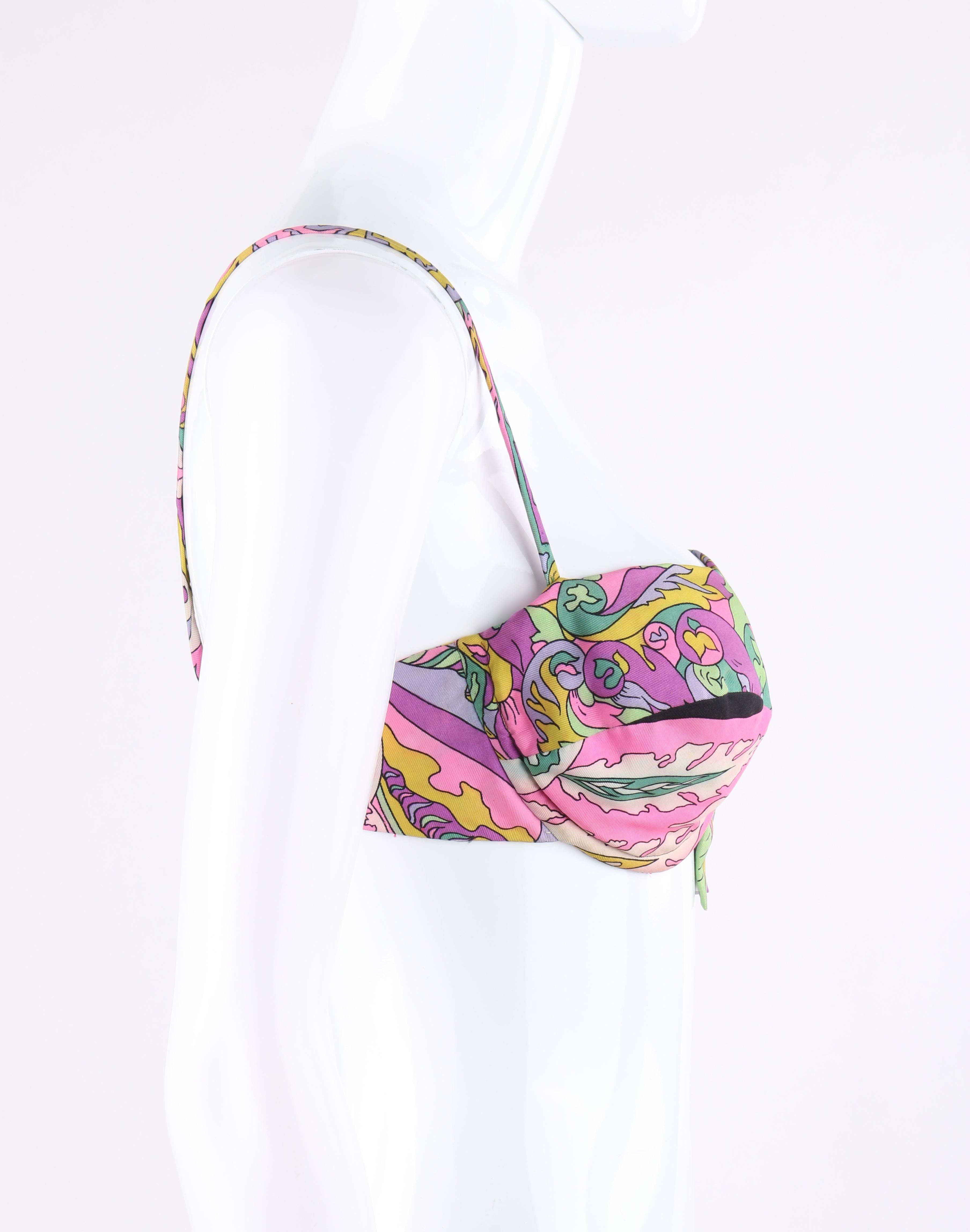 Beige EMILIO PUCCI c.1960's Pink Multicolor Signature Print Two Piece Bikini Swimsuit For Sale