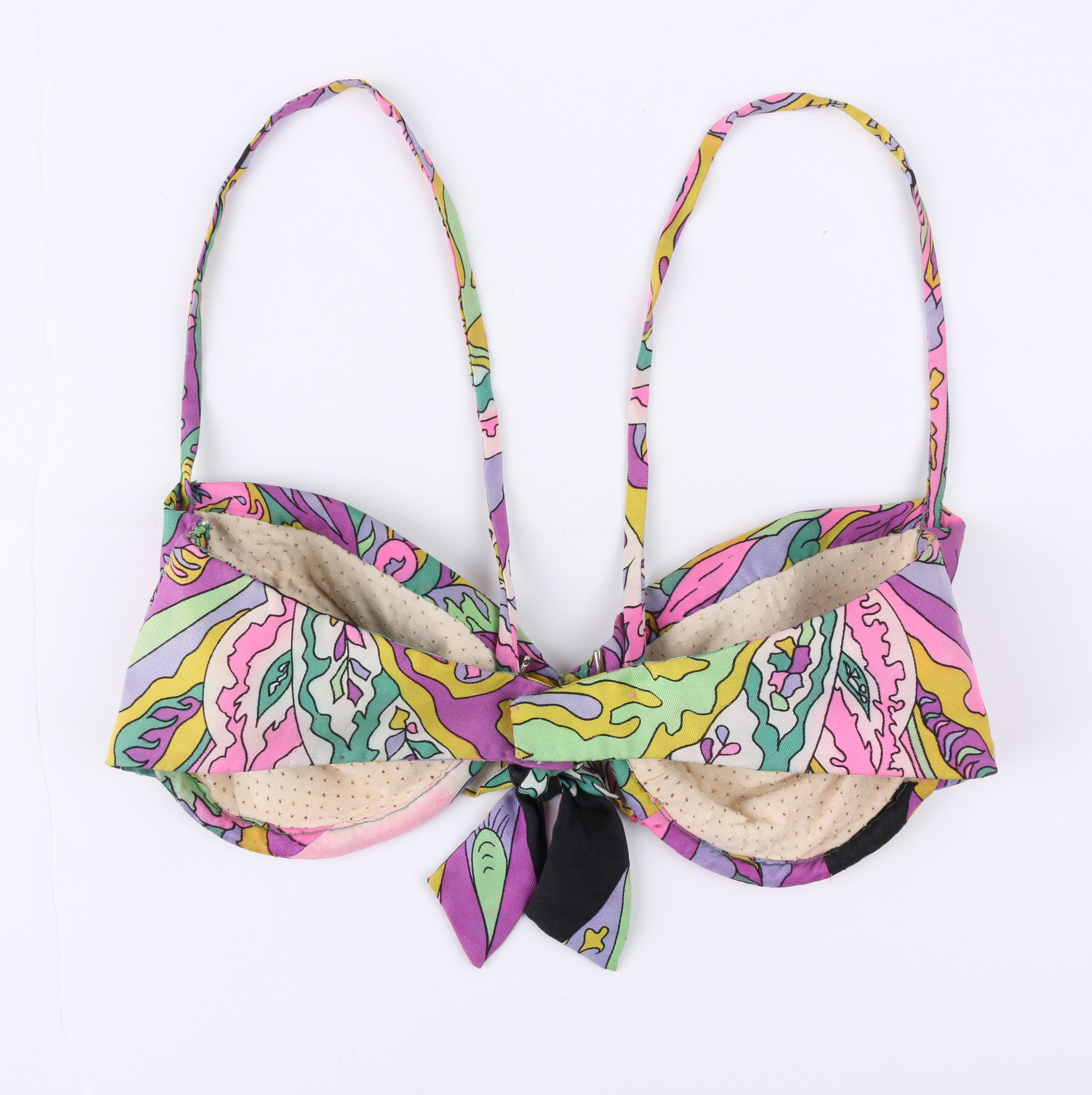 Women's EMILIO PUCCI c.1960's Pink Multicolor Signature Print Two Piece Bikini Swimsuit For Sale