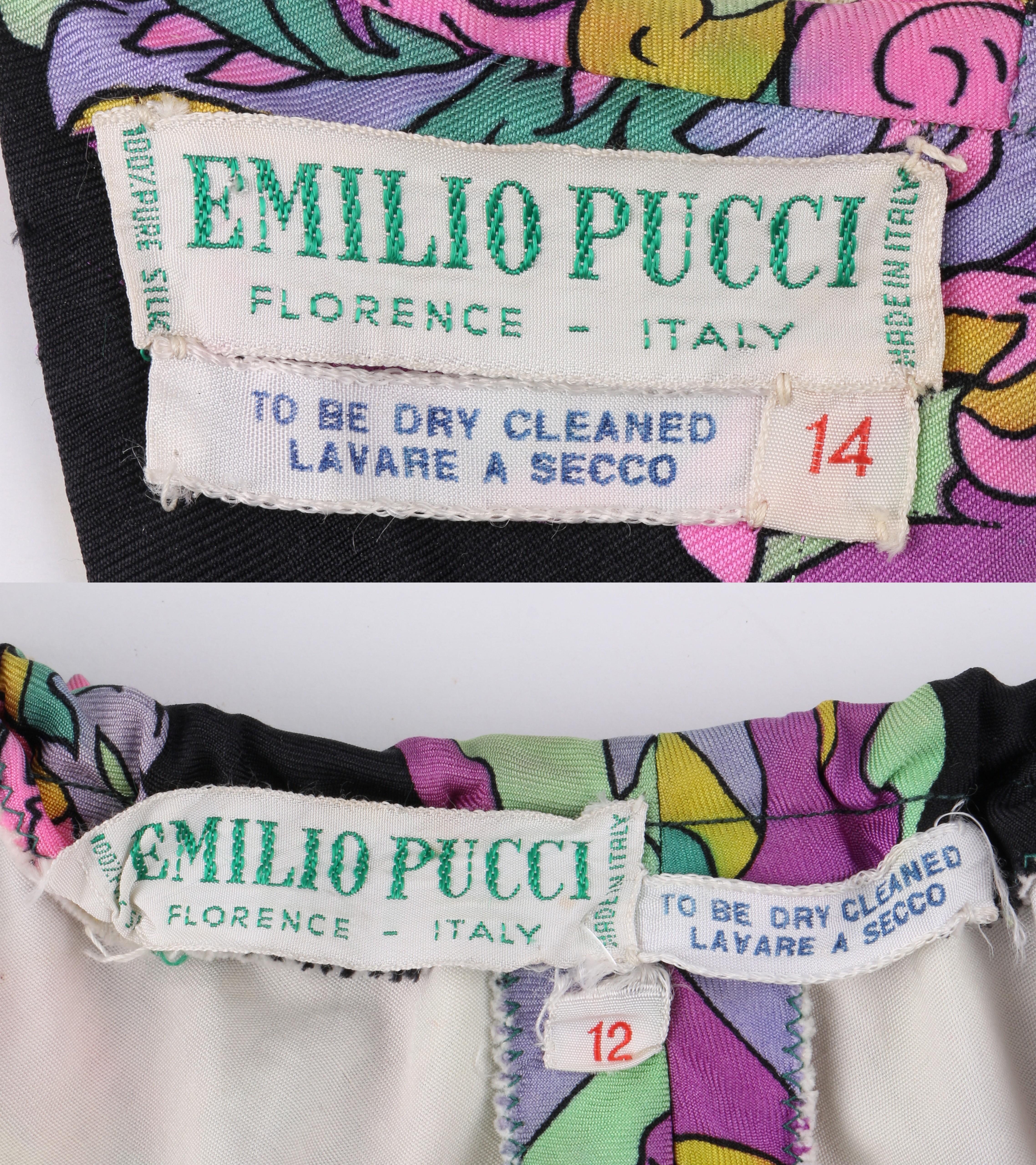 EMILIO PUCCI c.1960's Pink Multicolor Signature Print Two Piece Bikini Swimsuit For Sale 2