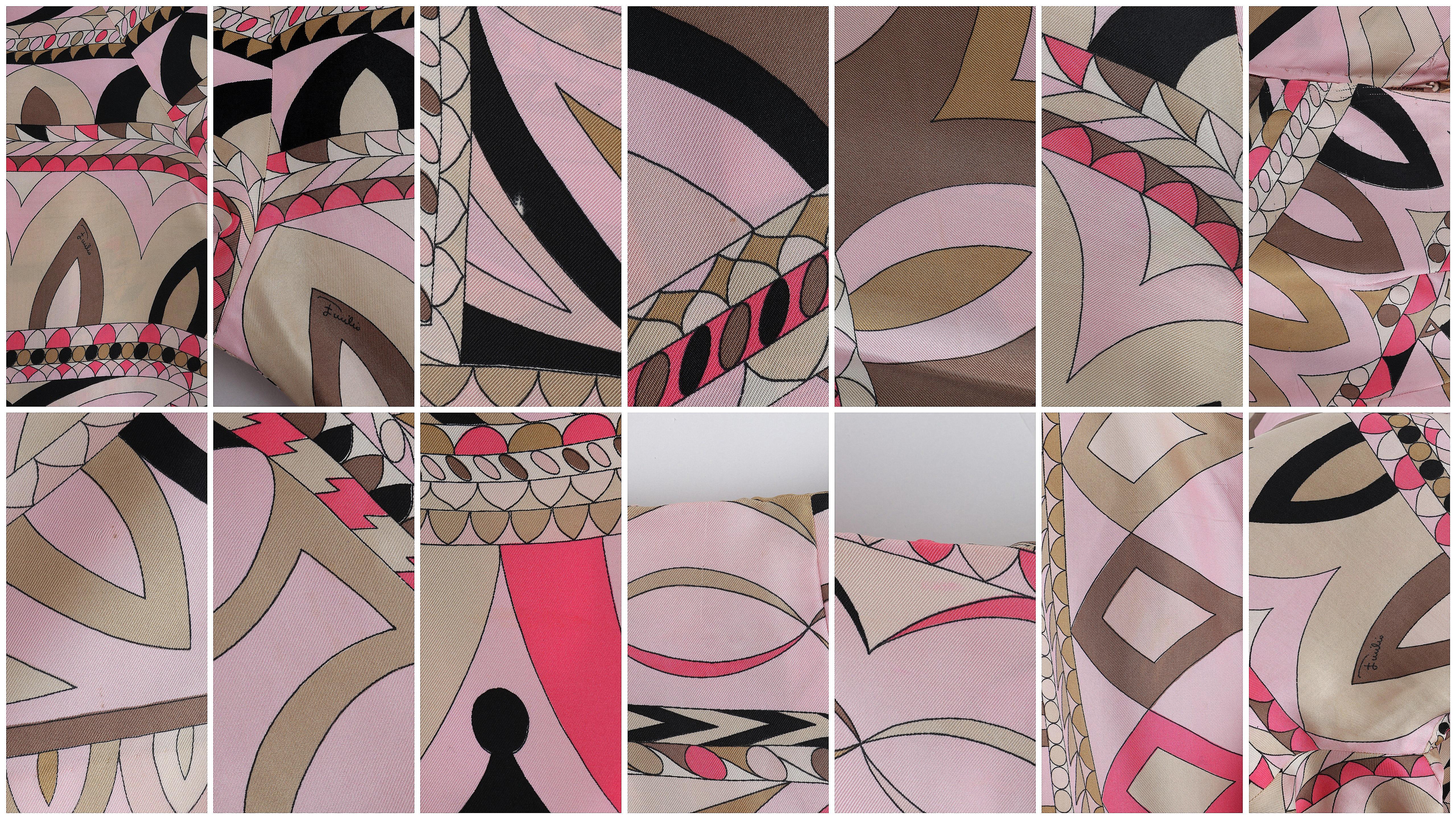 EMILIO PUCCI c.1960's Pink Multicolor Silk Op Art Wide Leg Trousers Pants For Sale 5