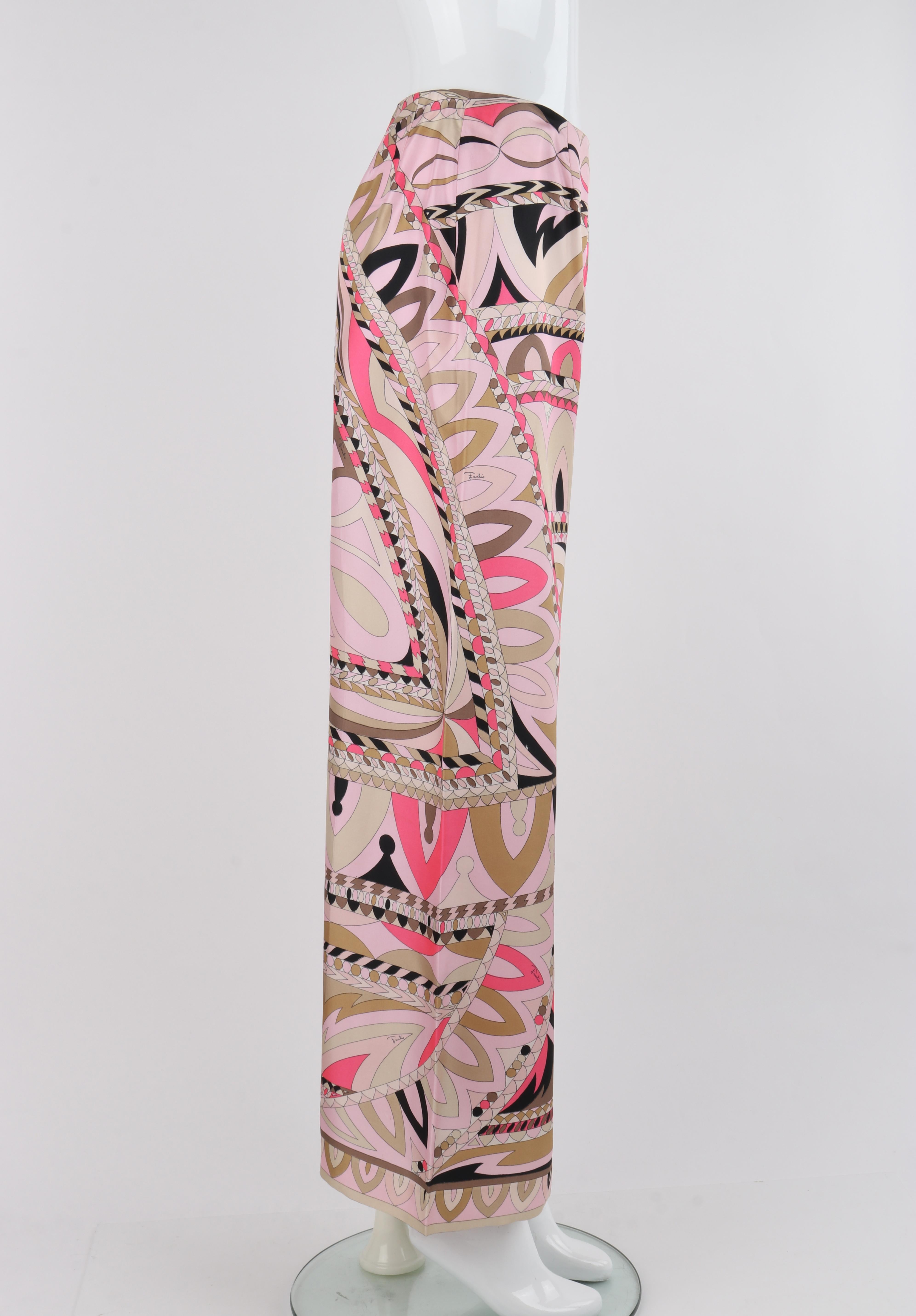 EMILIO PUCCI c.1960's Pink Multicolor Silk Op Art Wide Leg Trousers Pants In Good Condition For Sale In Thiensville, WI