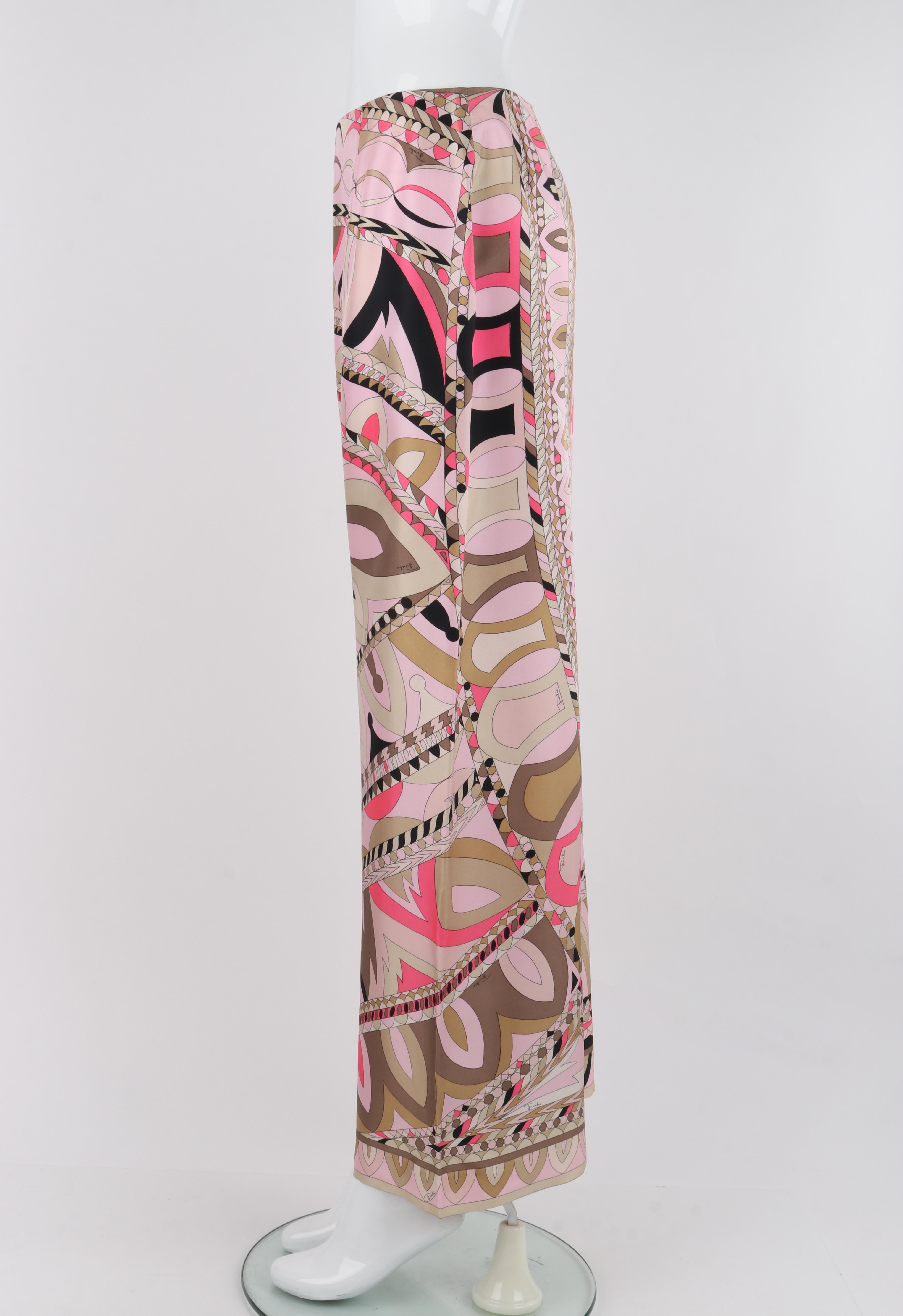 EMILIO PUCCI c.1960's Pink Multicolor Silk Op Art Wide Leg Trousers Pants For Sale 1