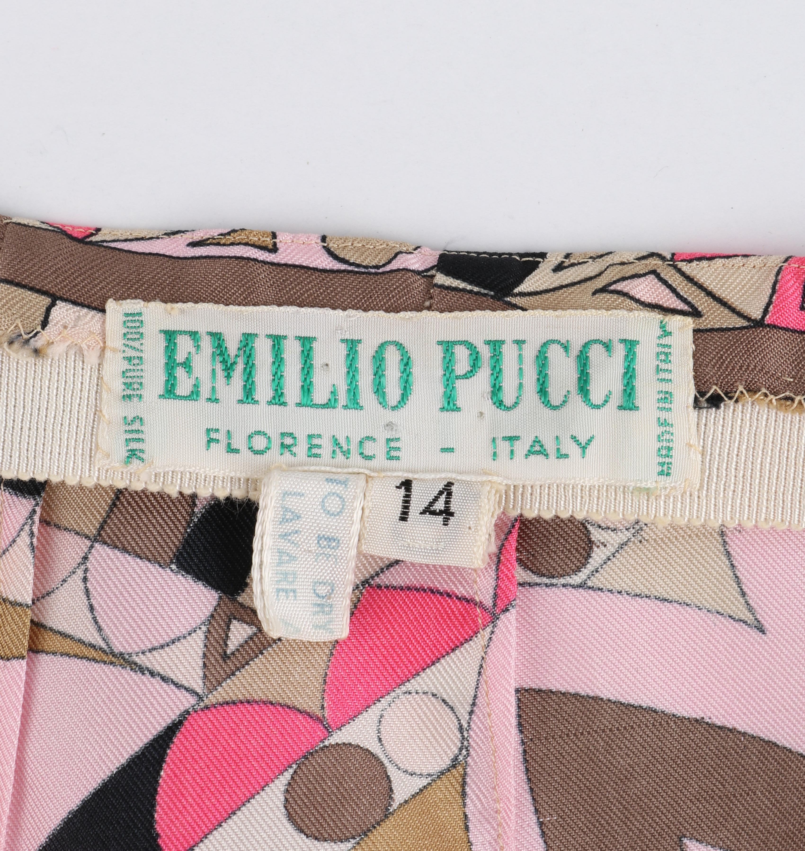 EMILIO PUCCI c.1960's Pink Multicolor Silk Op Art Wide Leg Trousers Pants For Sale 3