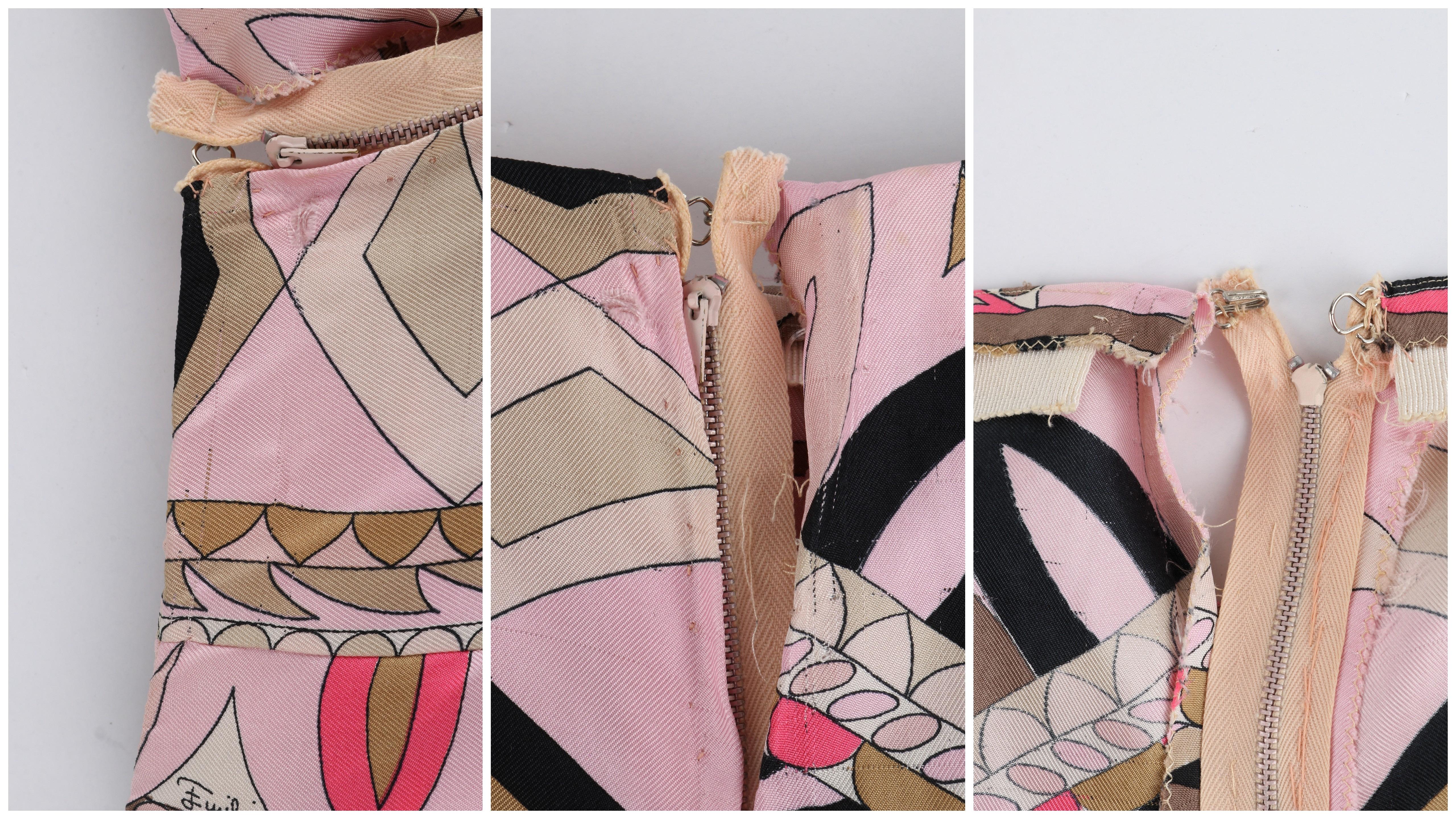 EMILIO PUCCI c.1960's Pink Multicolor Silk Op Art Wide Leg Trousers Pants For Sale 4