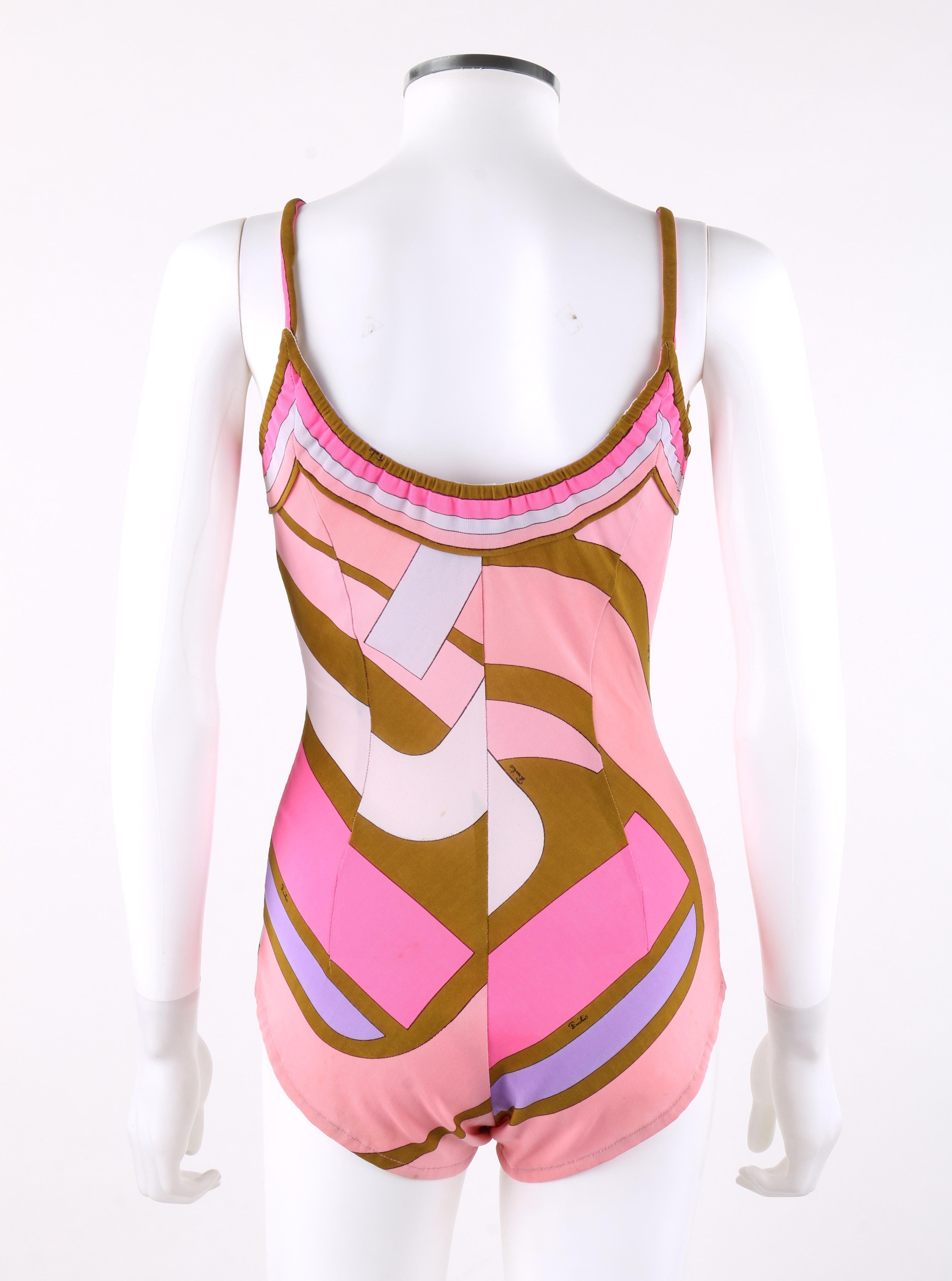 Maillot de bain une pièce Emilio Pucci rose à imprimé caractéristique, années 1960 Pour femmes en vente