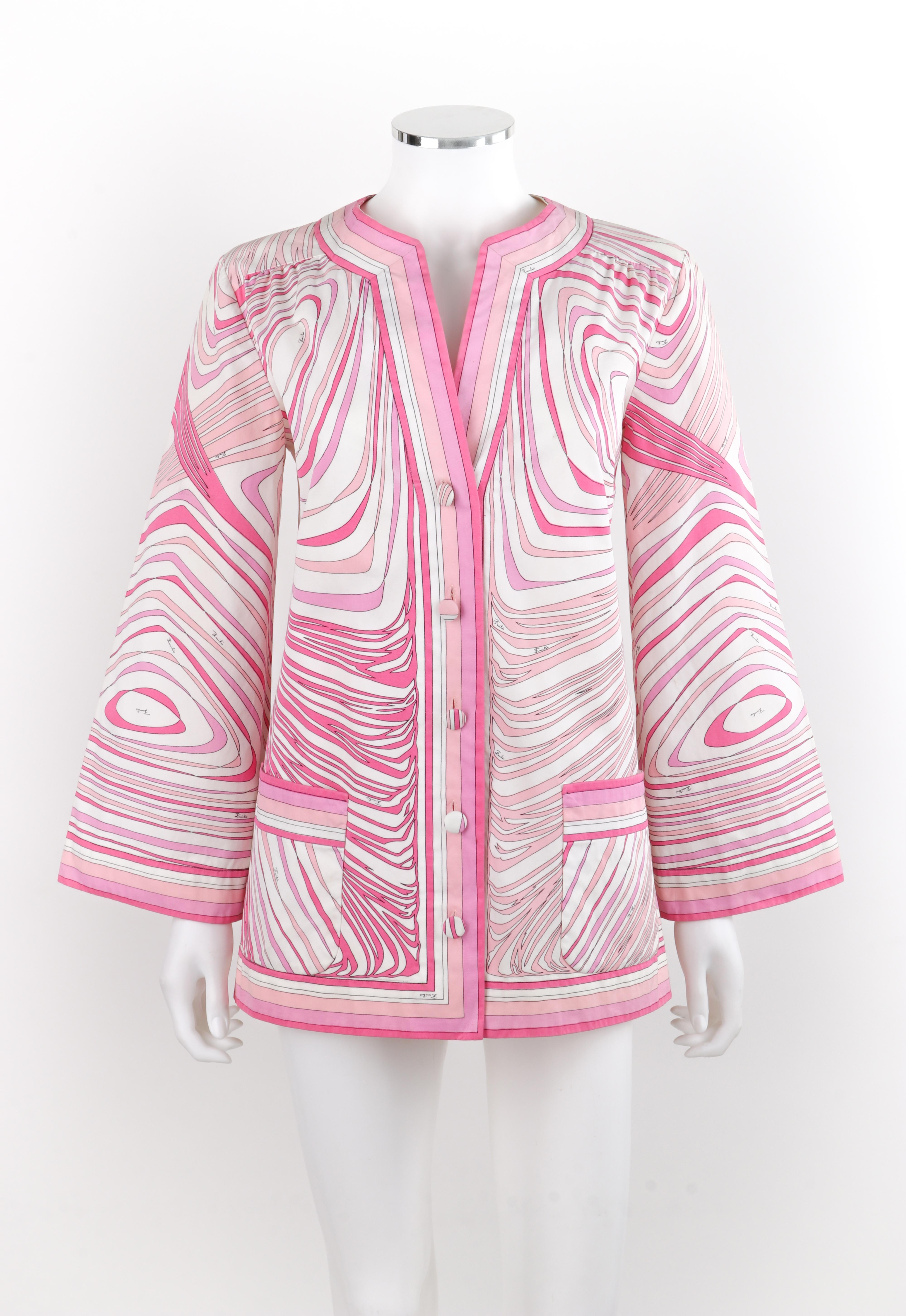 Brand / Manufacturer: Emilio Pucci
Circa: 1960's
Designer: Emilio Pucci
Style: Jacket
Color(s): Shades of pink, white, black
Lined: No
Marked Fabric Content: 