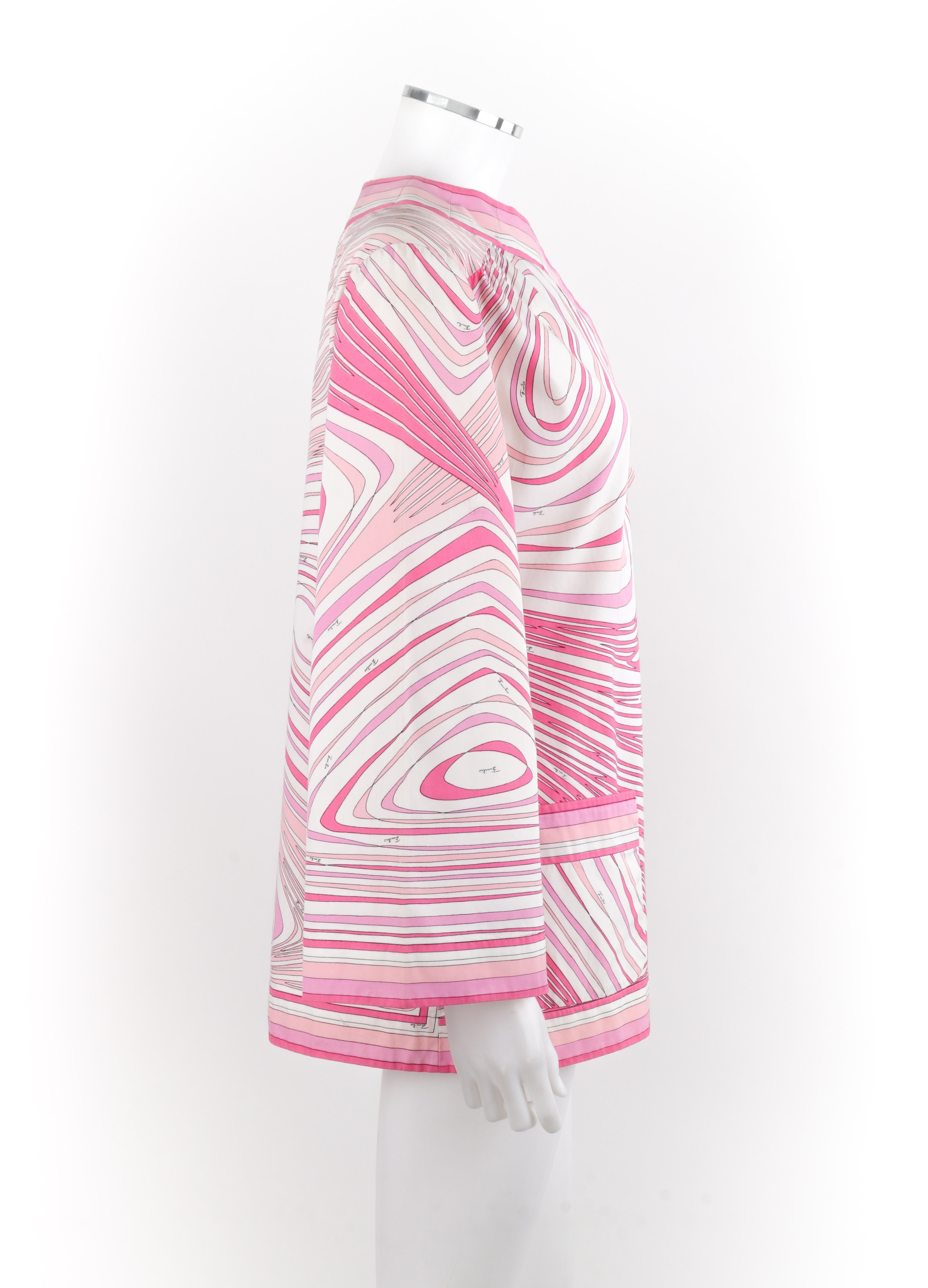 Women's EMILIO PUCCI c.1960's Pink White Abstract Print Flared Sleeve Button Up Jacket