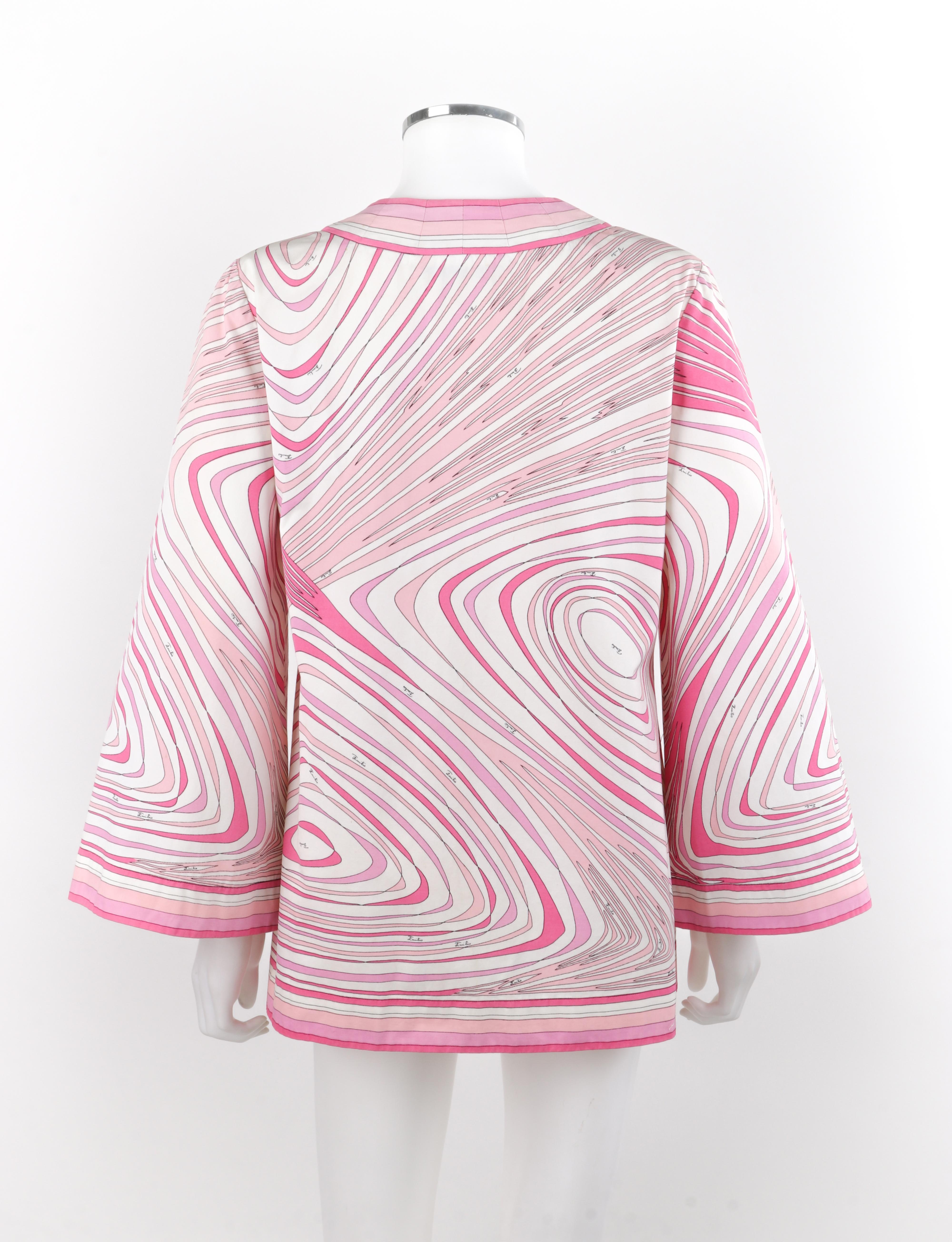 EMILIO PUCCI c.1960's Pink White Abstract Print Flared Sleeve Button Up Jacket 1
